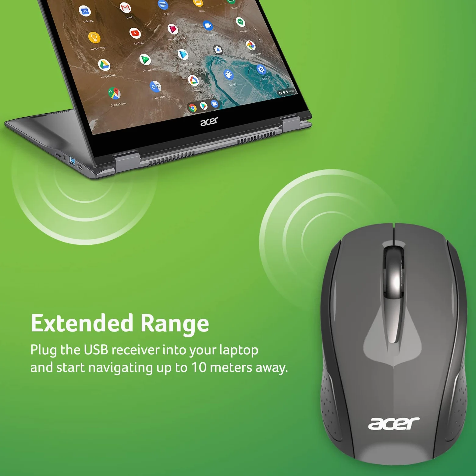 Acer Mouse wireless RF (grigio/nero), funziona con Chromebook, con USB Plug and Play per utenti destri/mancini (per Chromebook, PC Windows e Mac)