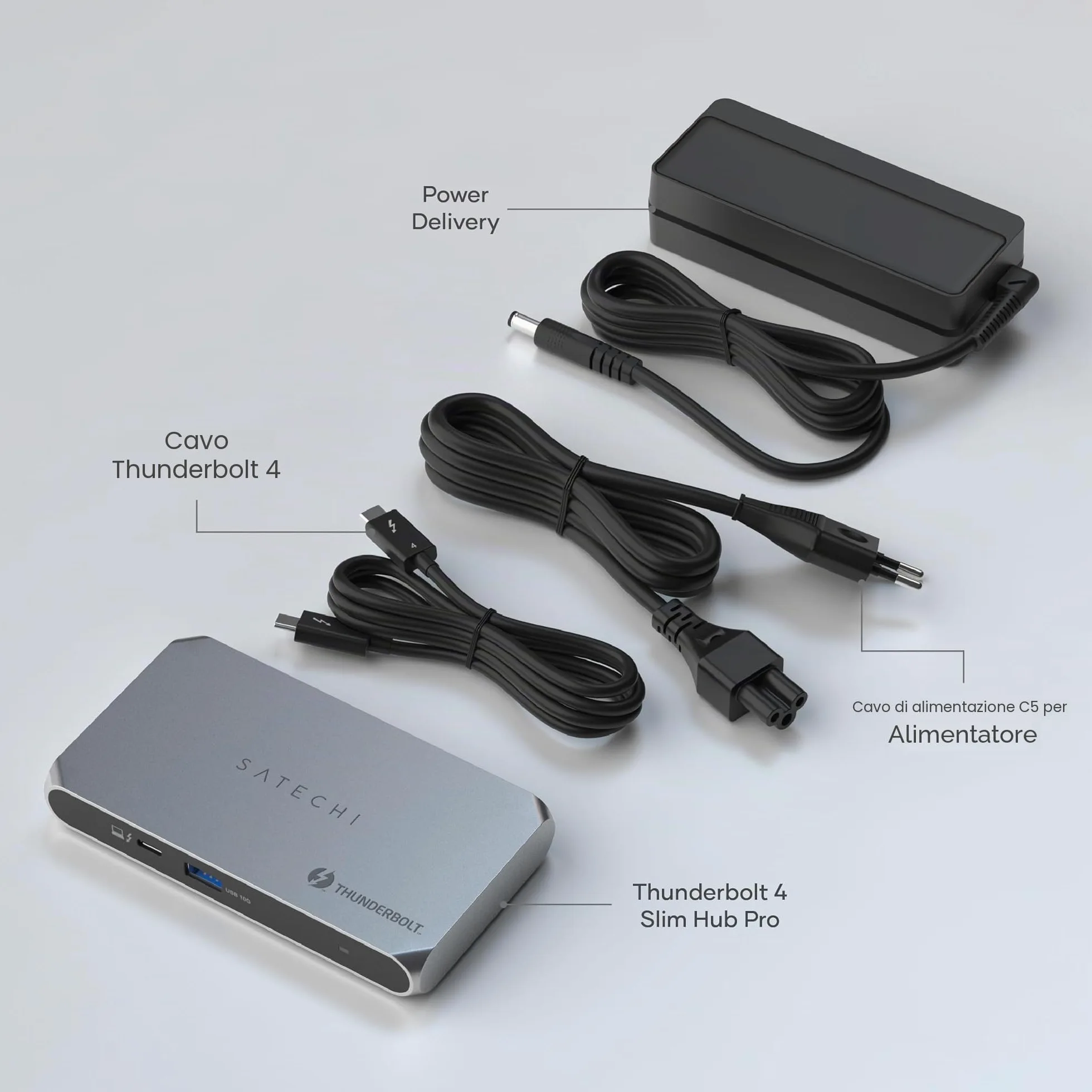 SATECHI Docking Station 6 in 1 Thunderbolt 4 Slim Hub Pro, PD 96W | 8K singolo o doppio 4K, 4 porte Thunderbolt 4 a 40 Gbps, USB 3.2 Gen2, per laptop Mac e Windows