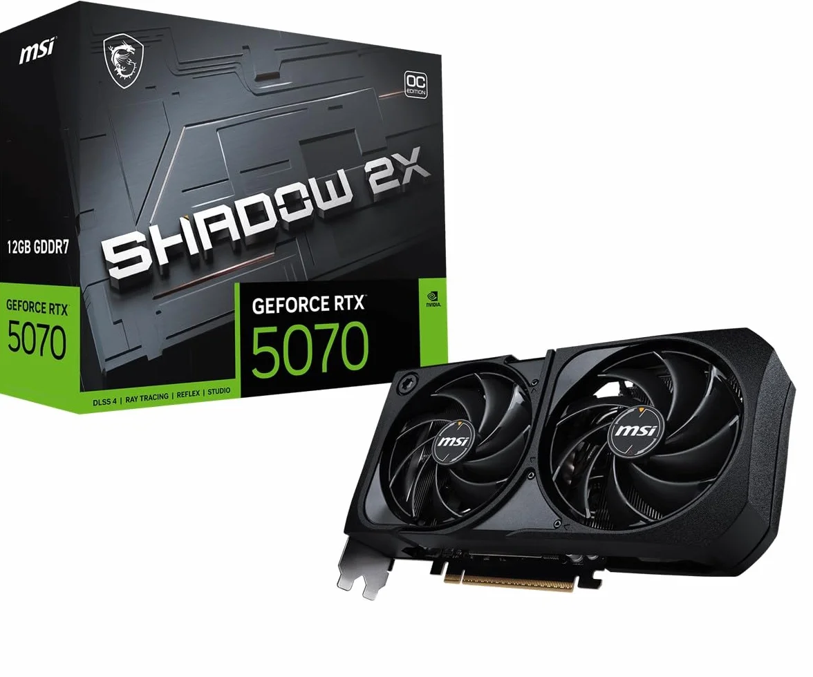msi NVIDIA GeForce RTX 5070 12G Shadow 2X OC Carte Graphique - 12 Go GDDR7 (28 GB/s /192 Bits), PCIe 5.0 - Double Ventilateur (2X Ventilateurs TORX 5.0), HDMI 2.1b, DisplayPort 2.1b, SFF Ready