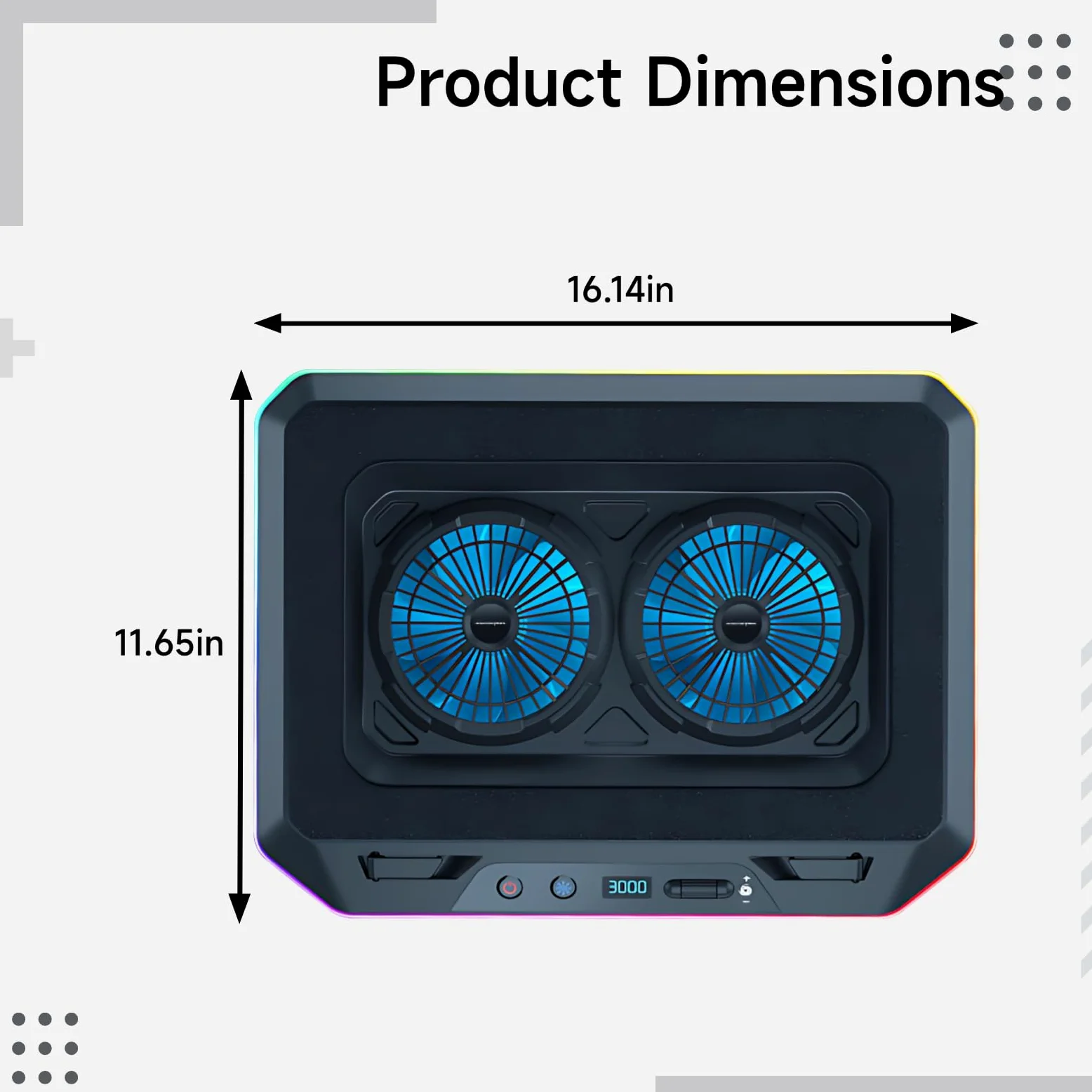 Gaming Laptop Cooling Pad, Dual Turbofan, Hub USB RGB, Adatto per 15-21 Pollici Laptop, Riduzione del rumore, Velocità Ventola Regolabile, 4 Porte USB, 41 x 29,6 cm
