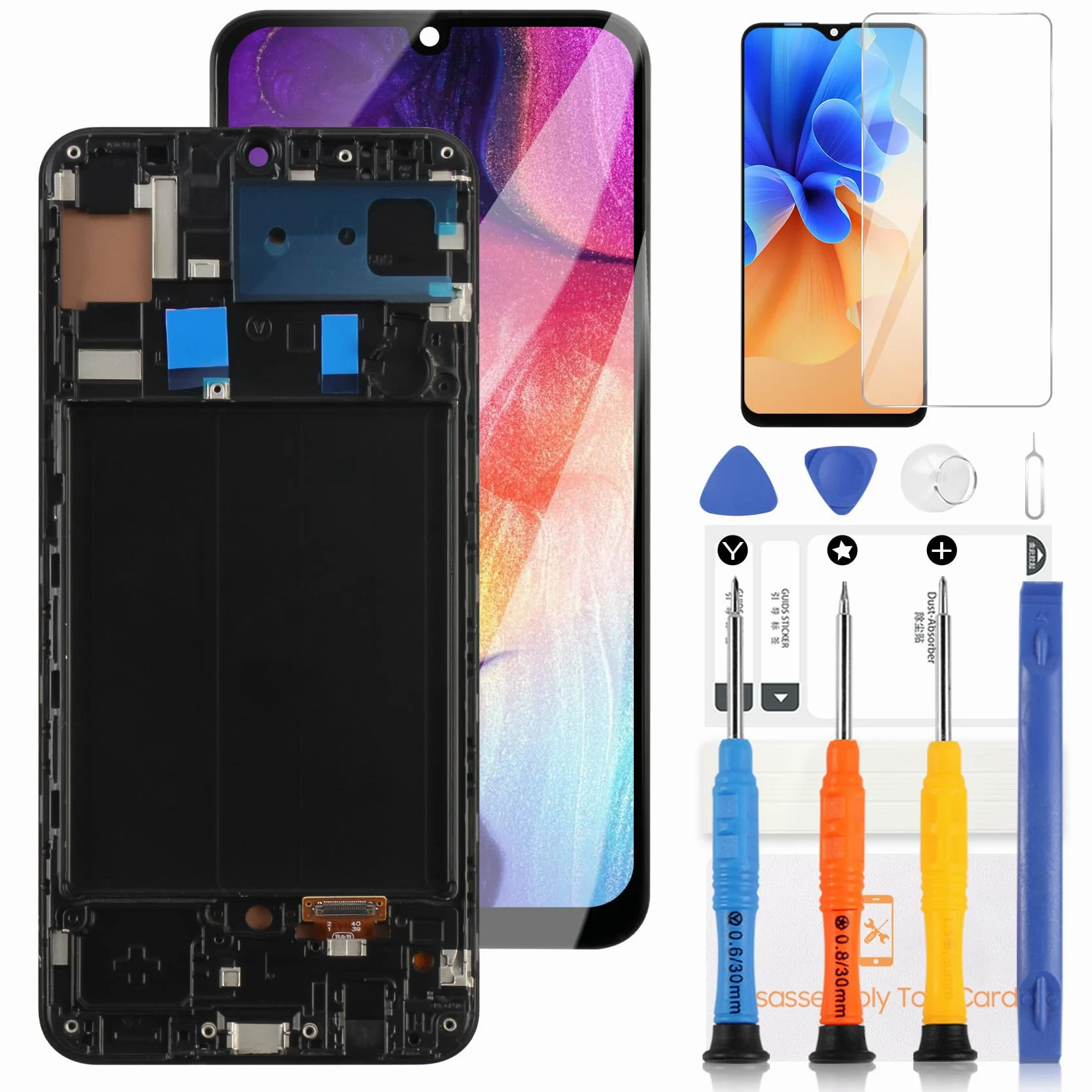LADYSON OLED Schermo LCD per Samsung Galaxy A50 A505 SM-A505FN/DS A505F/DS LCD Display Touch Screen Digitizer Assemblaggio Kit con Strumenti (Nero con Cornice,Non per A50S)
