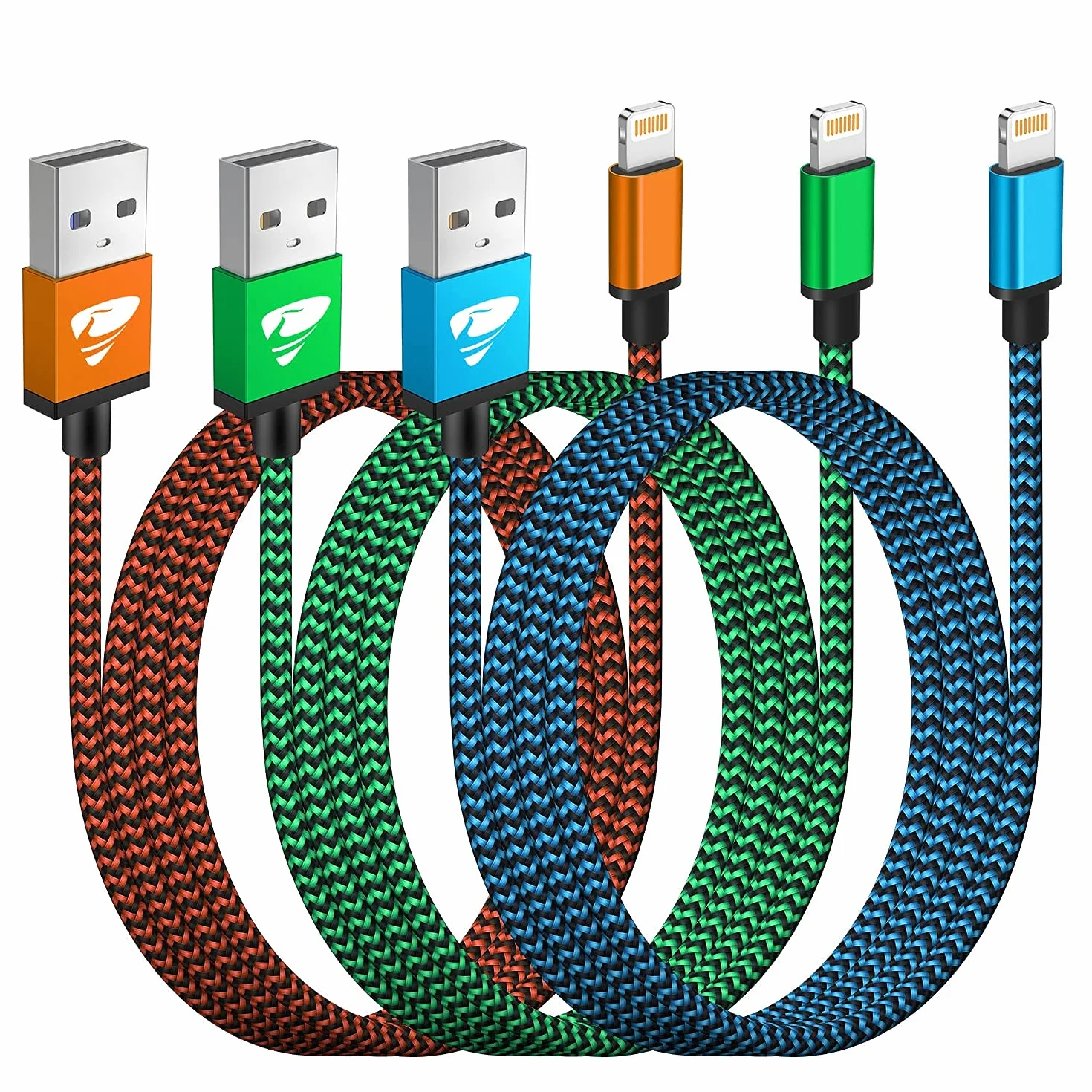 Cavo Lightning USB MFi Nylon Ricarica Rapida per iPhone 14 13 Pro Max 12 11 XR XS X 8 7 6s 6 Plus SE iPad 2 Metri 3 Pezzi