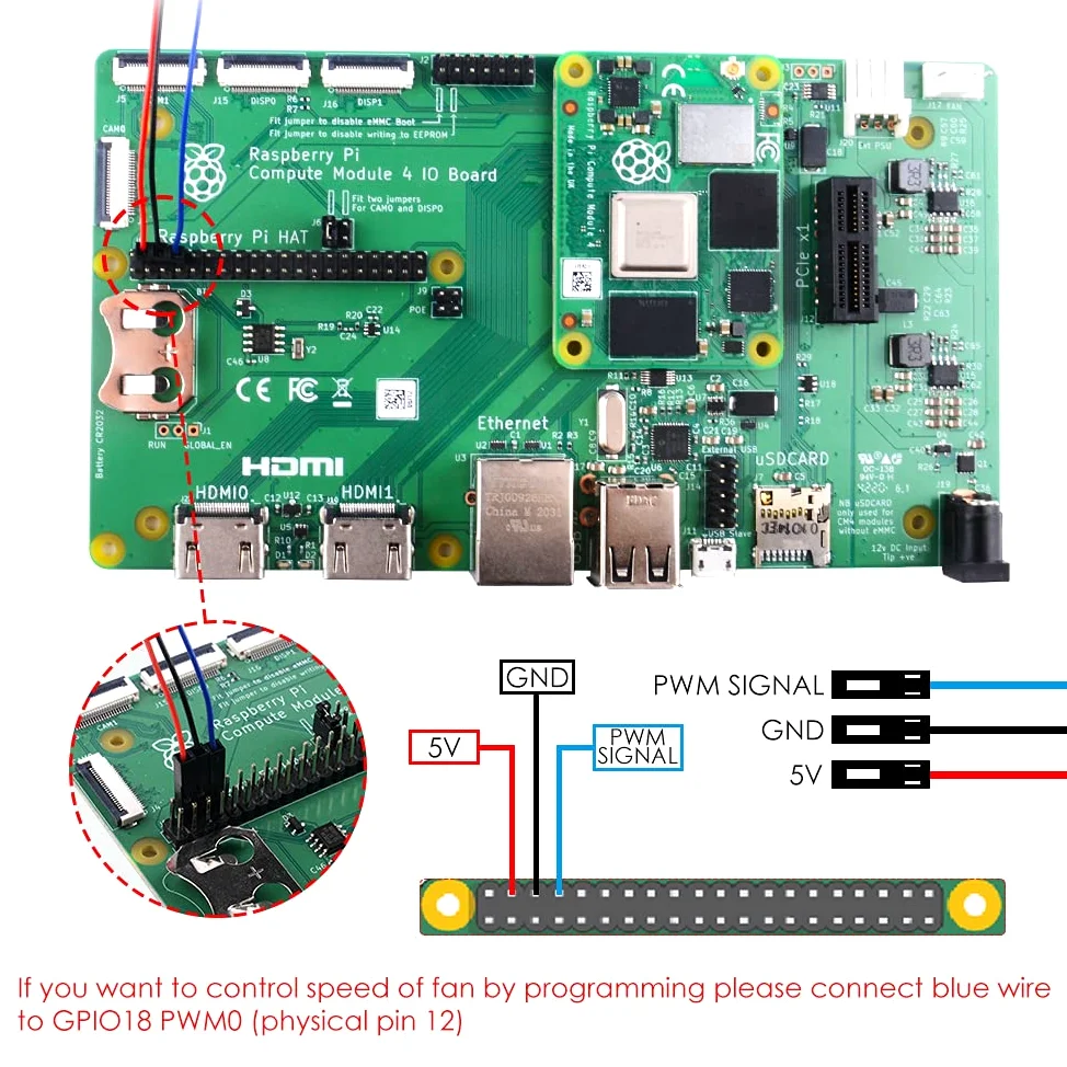 Raspberry Pi Compute Module 4 con CM4 dissipatore di calore PWM Fan, CM4 4GB RAM 0GB (Lite) Scheda singola 64-Bit Quad-Core Processore Bluetooth 5.0 Dual-Band WiFi (CM4104000)