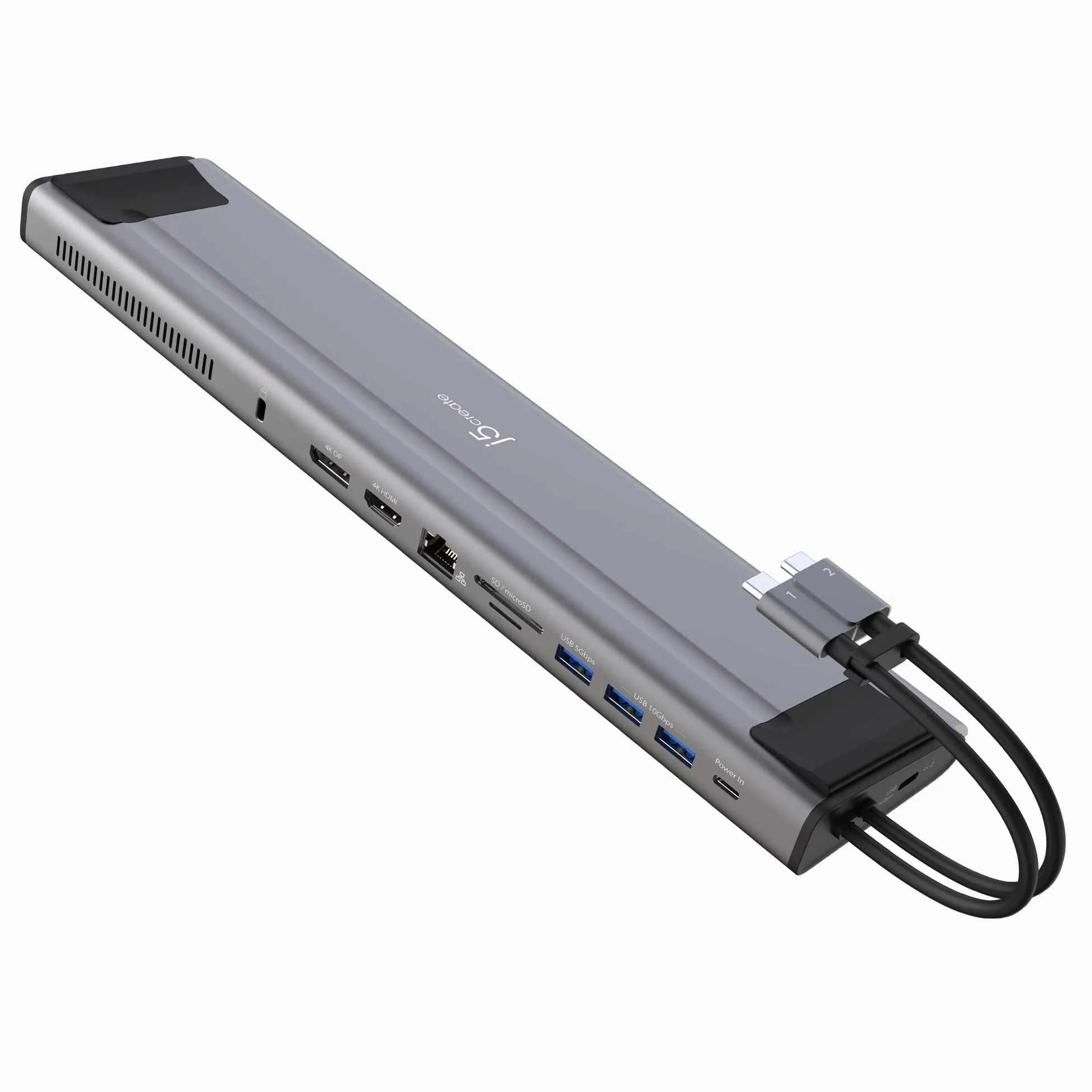 j5create USB C Dual 4K 60Hz Display Docking Station (12-in-1), alloggiamento SSD M.2 NVMe integrato, HDMI, DisplayPort, USB-A 10Gbps, lettore di schede, PD 100W, per Mac Pro, laptop Windows (JCD552)