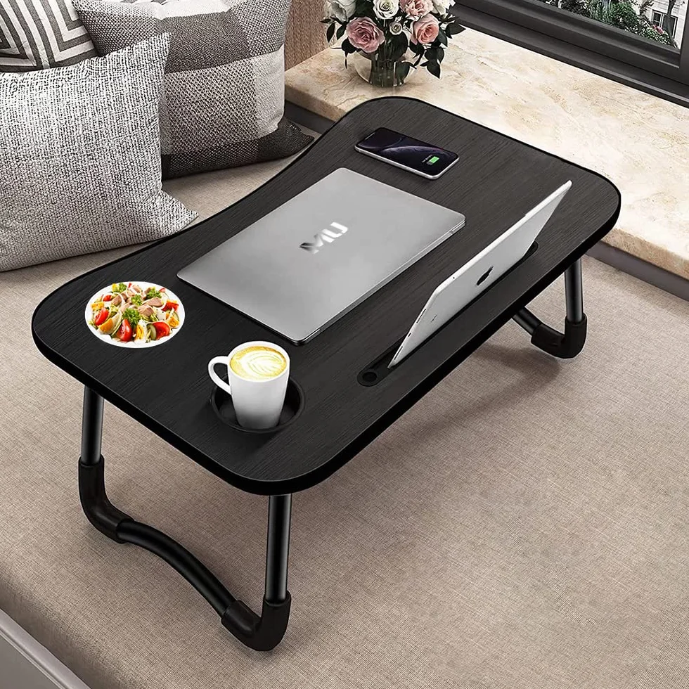 Tavolino da Letto Nero Colazione Pieghevole Tavolo Letto Regolabile e Portatile per Laptop PC Supporto Notebook Computer Tablet 60x40x28cm (Nero)
