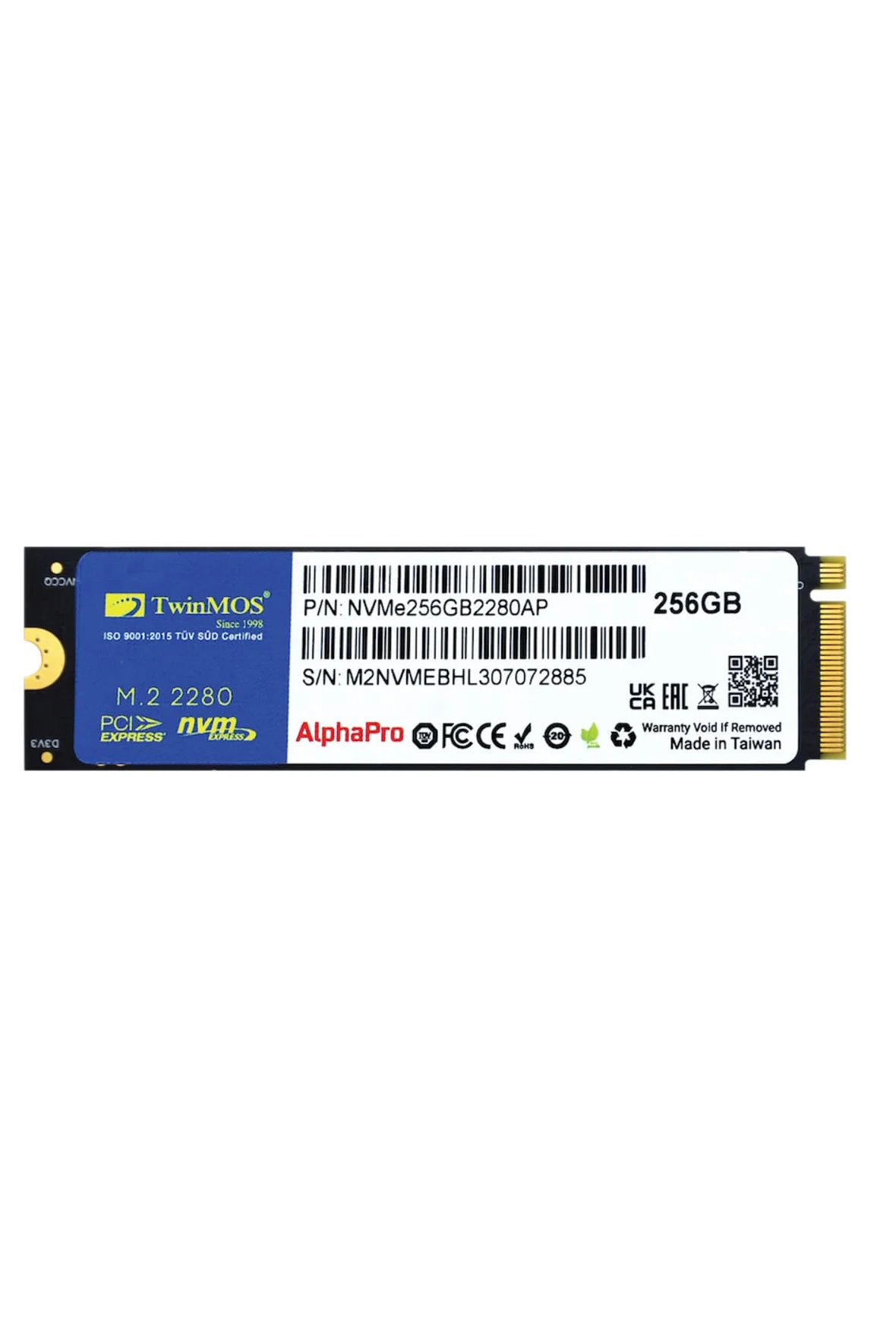TwinMOS AlphaPro PCIe Gen3 NVMe M.2 2280 Hard Disk SSD 256 GB Nero