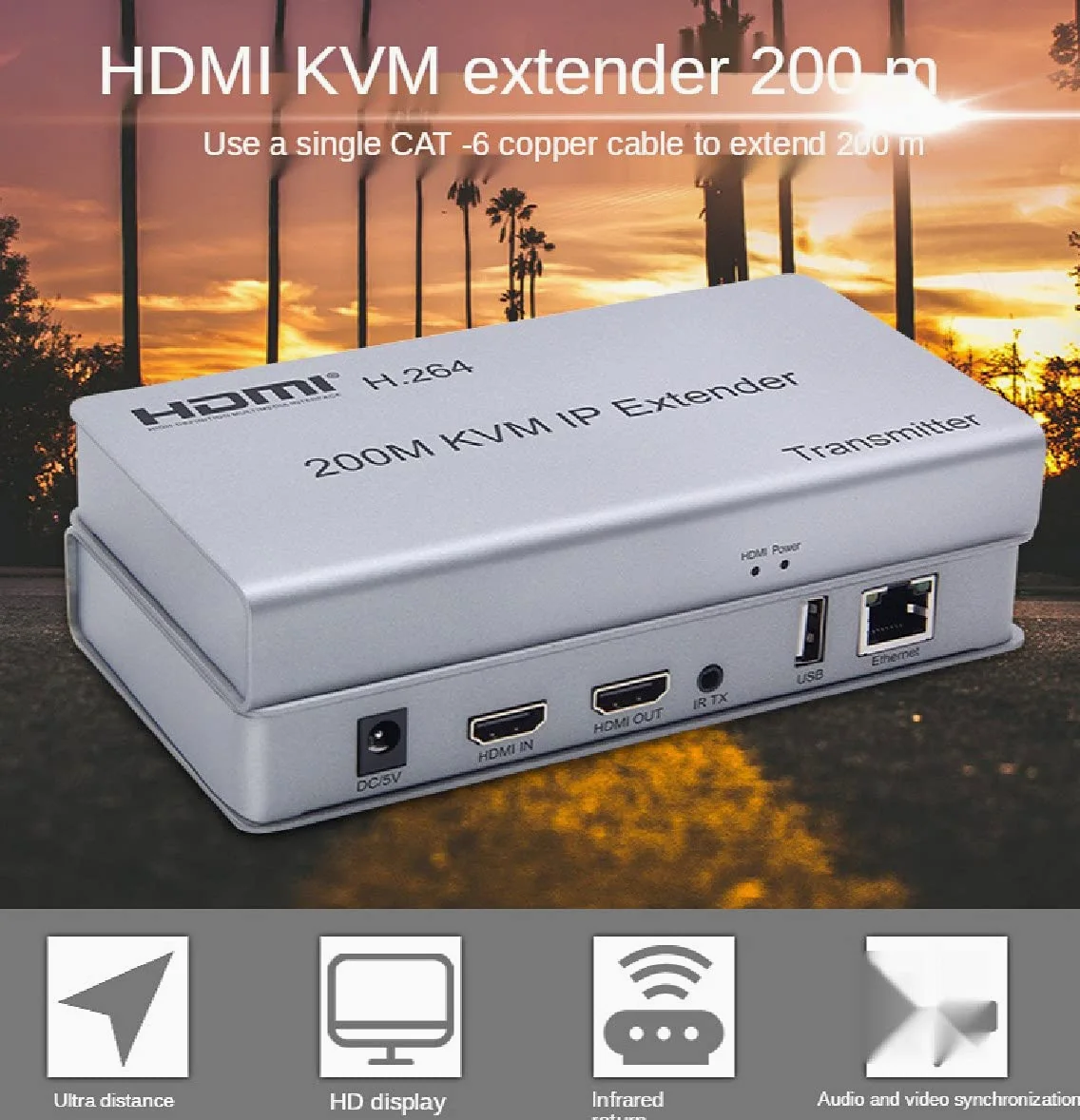 Extender IP HDMI KVM 200M over IP RJ45 Ethernet CAT6 6A Trasmettitore Ricevitore 1TX a 20RX e connessione a cascata Tastiera USB Mouse su UTP/STP H.264 (TX+RX)