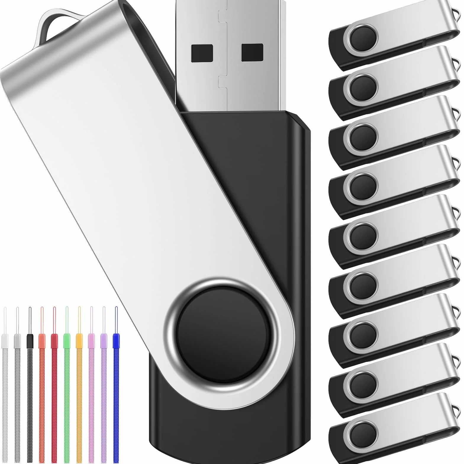 Chiavetta USB 16GB 10 Pezzi Pen Drive Girevole con Luce LED USB 2.0 Nero