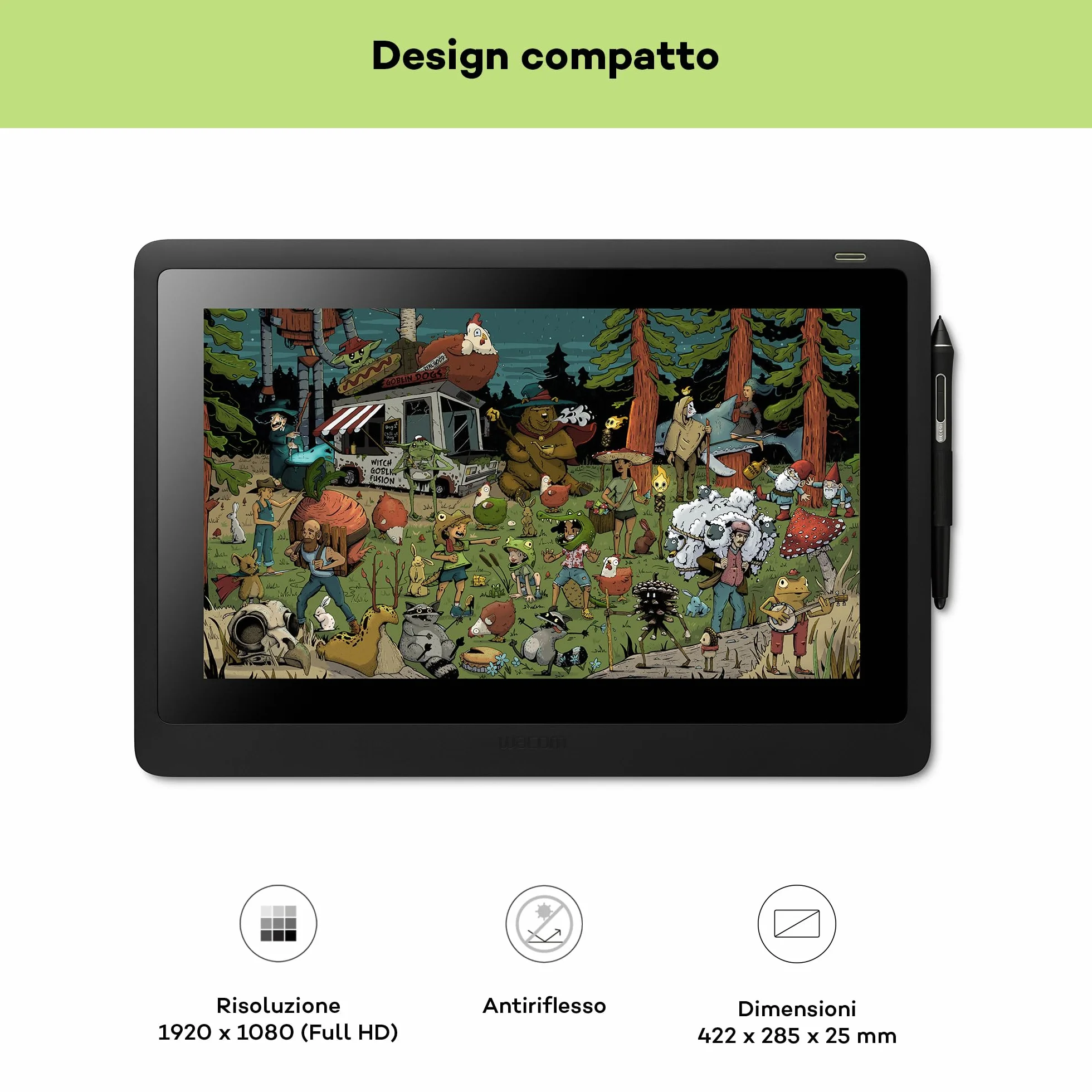 Wacom Cintiq 16 – Tavoletta Grafica con Schermo per Disegno Digitale, Penna Wacom Pen Pro 2, Nero, Full HD 1920 x 1080
