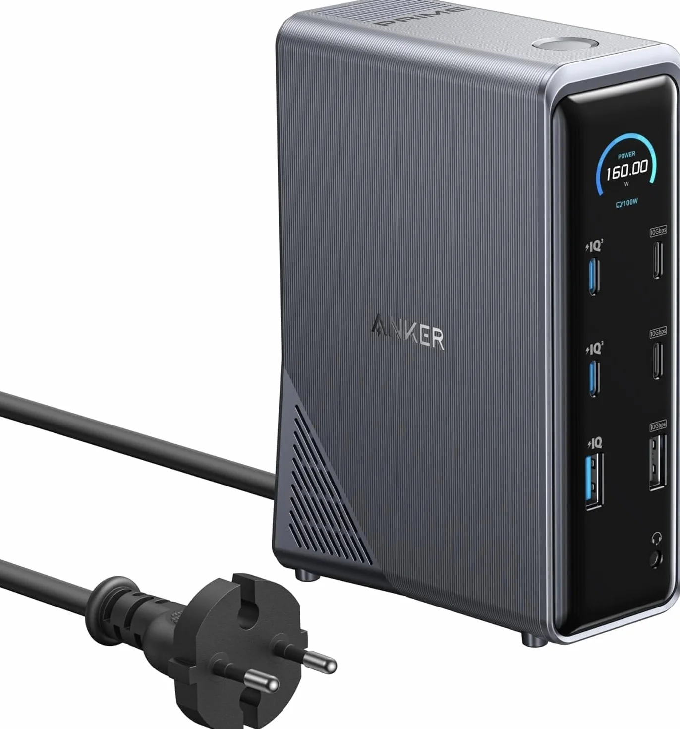 Anker Prime Docking Station 14 in 1 160W, Stazione di Ricarica 160W, Trasferimento Dati Rapido 10Gbps, Display Intelligente, Porte Audio Ethernet, Doppio Monitor 4K, per MacBook, Dell, e Altro