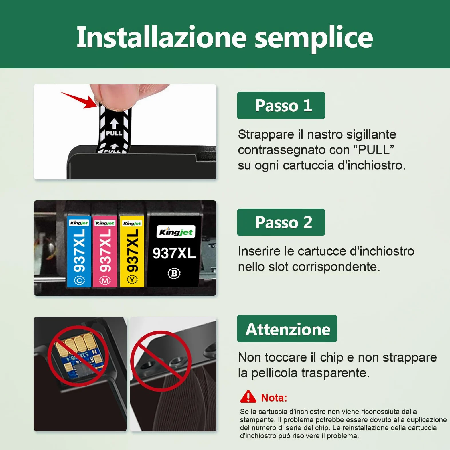 KINGJET 937 cartucce multipack con chip, compatibili con HP 937 937XL 937e cartucce per HP OfficeJet 9730 9120b 9110b 9720 9130b 9117b 9720b (BK/C/M/Y)
