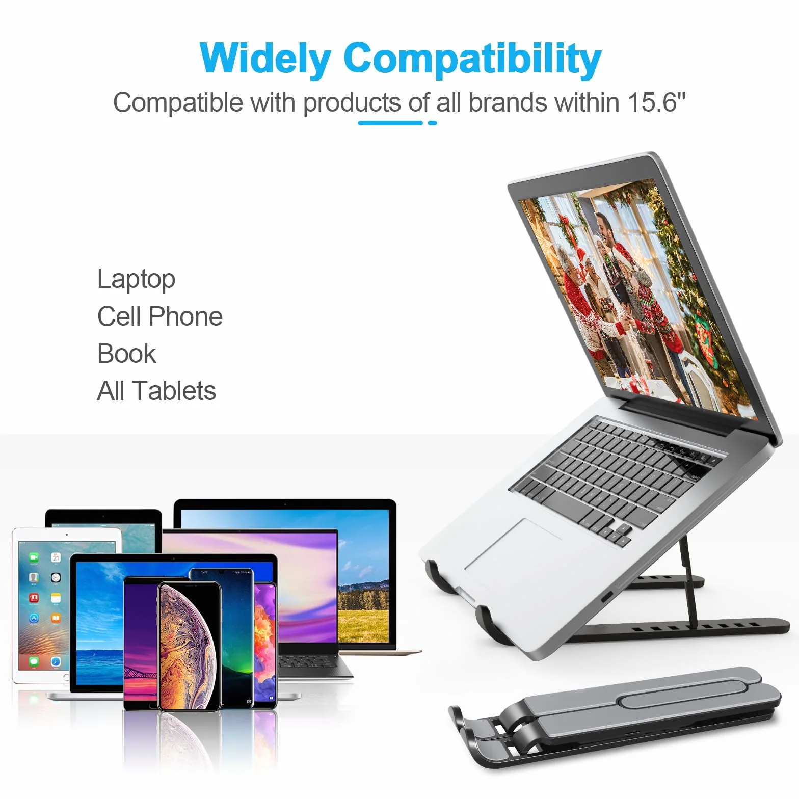 Supporto PC Portatile, 8 Livelli Regolabile & Raffreddamento Porta PC, Pieghevole in Plastica e Silicone Laptop Stand per Computer Portatili e Tablet (10-15,6’’)