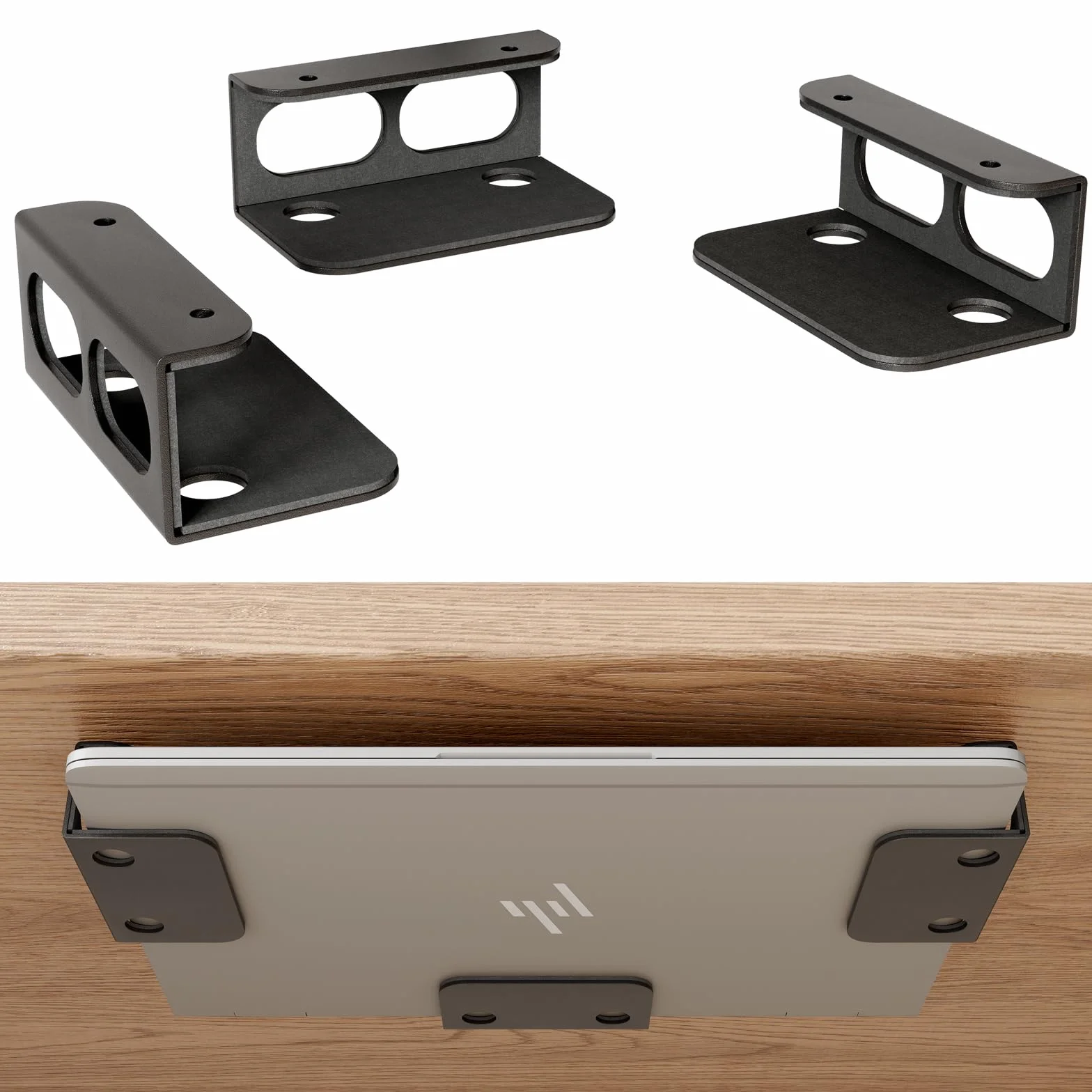 Supporto Sotto Scrivania da Parete Acciaio al Carbonio 2mm Scaffale Universale per Laptop Tablet Tastiera Router TV Box