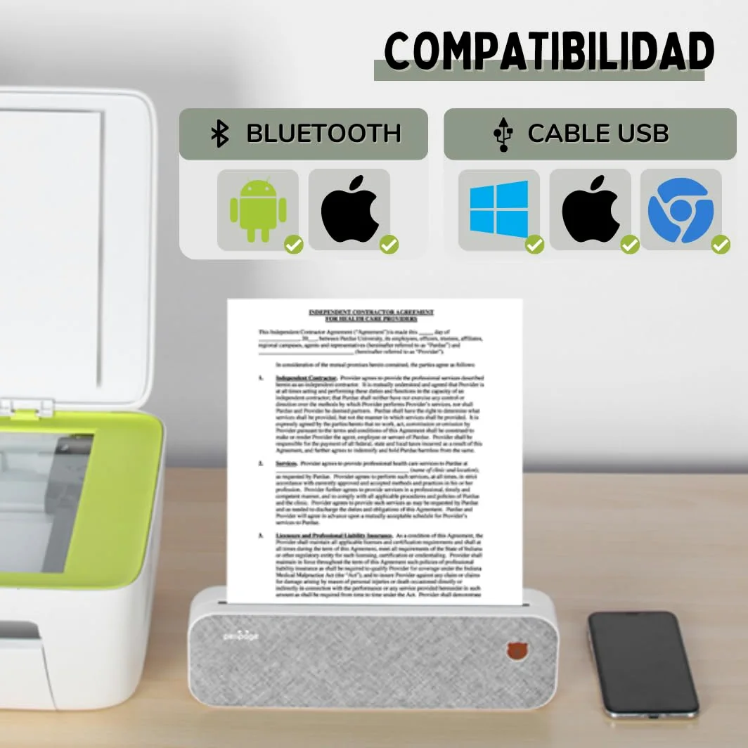 Stampante portatile termica Bluetooth A4 – Stampante portatile da viaggio con carta termica senza inchiostro e toner – compatibile con computer Windows, Mac... e cellulari Android, iOS – PeriPage