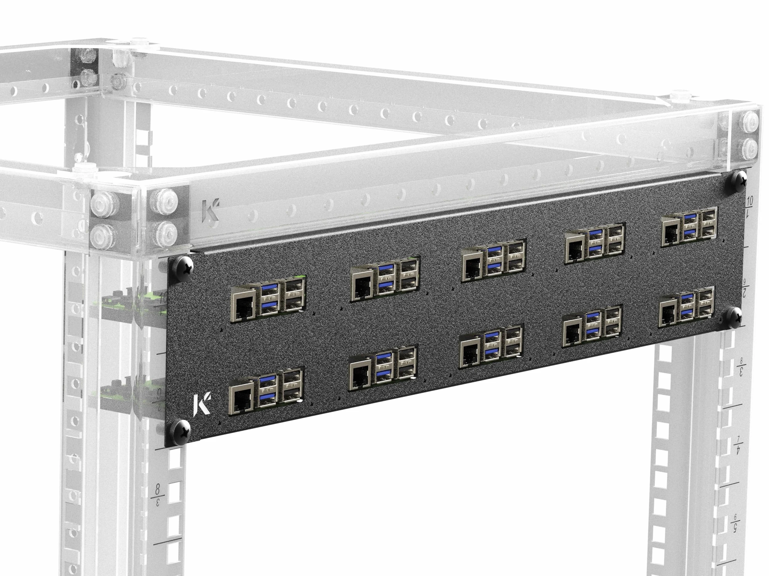 KKSB Pannello rack 2U per Raspberry Pi da 19-inch (19"), contiene 10 schede, supporta cappelli e dispositivo di raffreddamento ufficiale Raspberry Pi