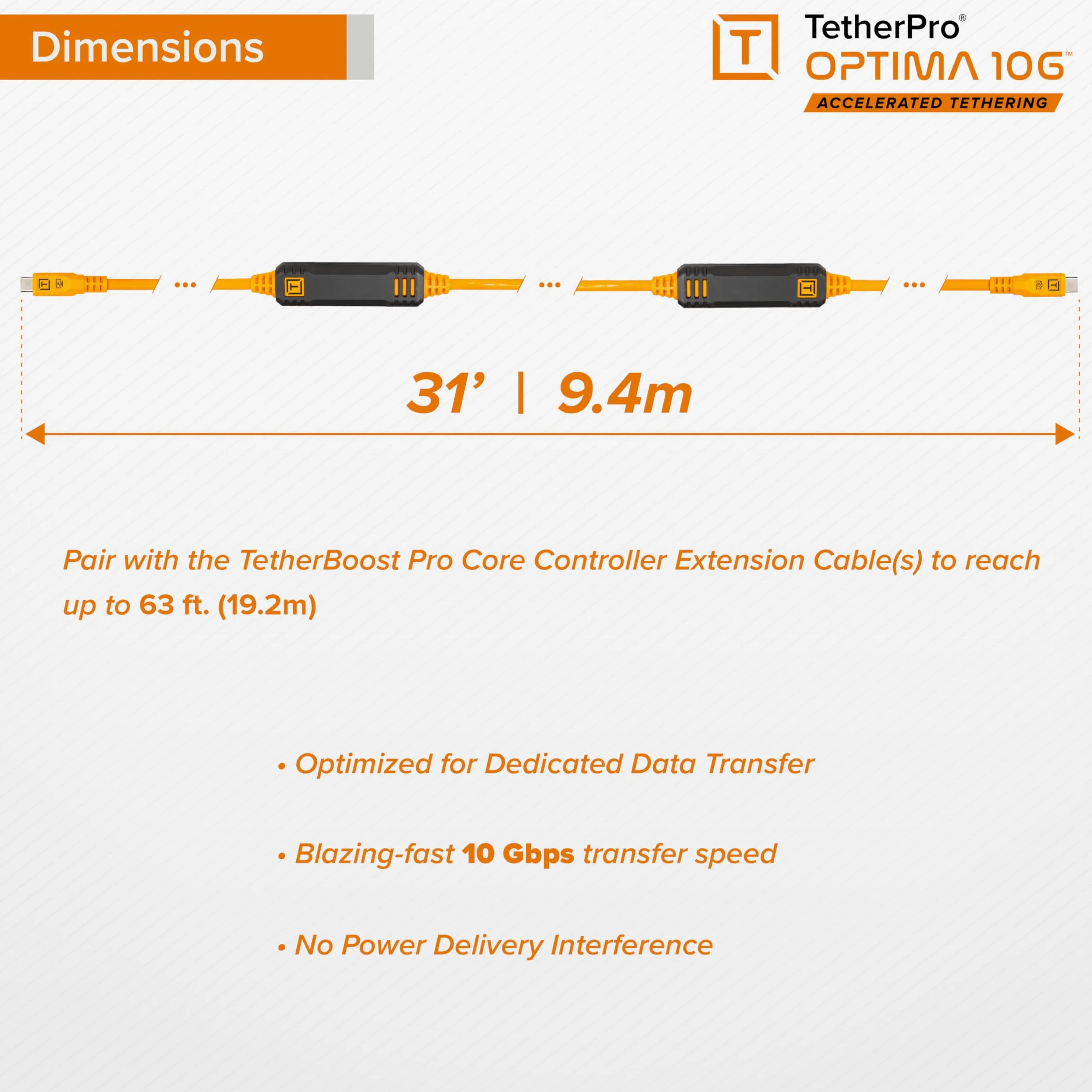 Tether Tools TetherPro USB-C Optima 10G diritta arancio 9,4m