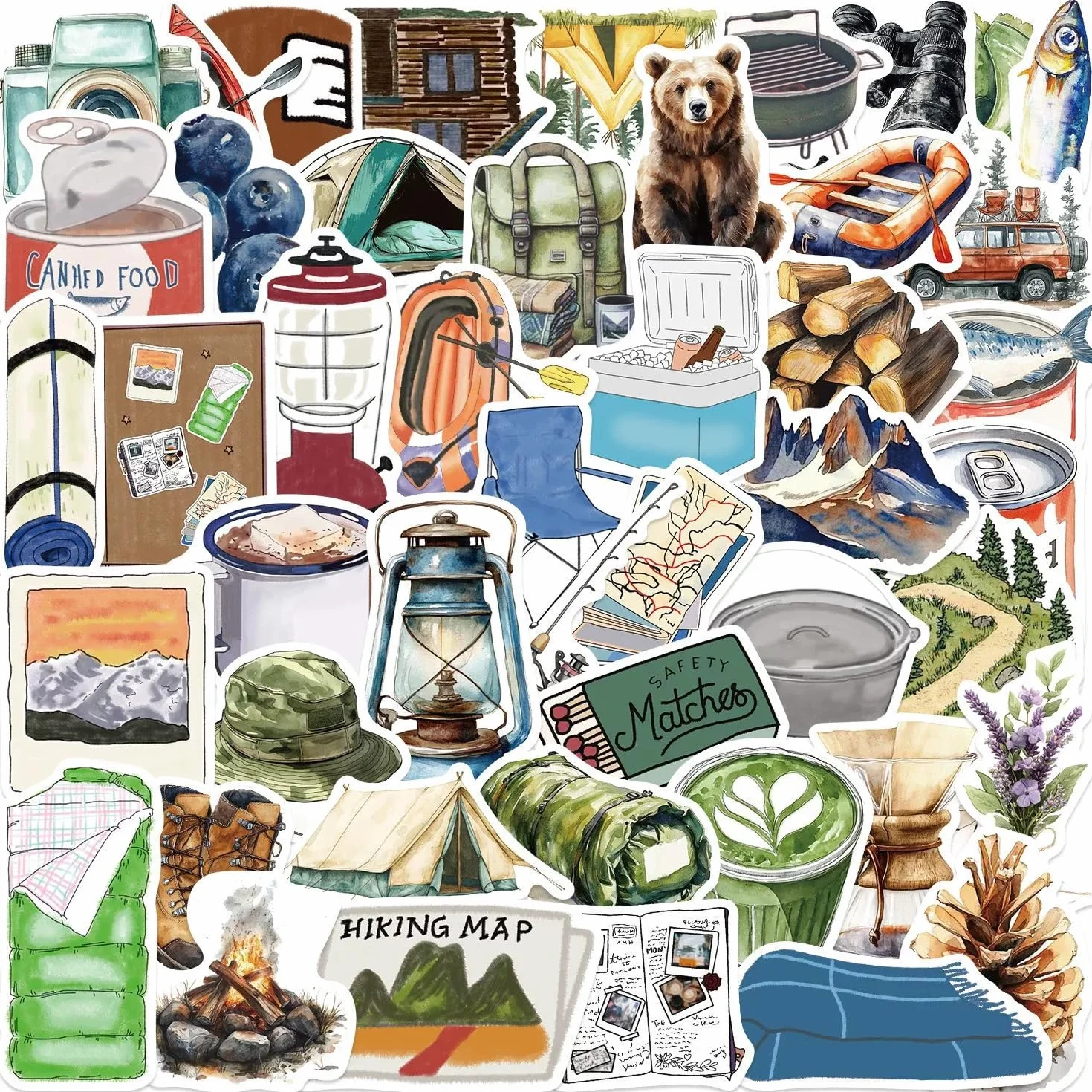 Adesivi da campeggio esterni, 50 pezzi, graziose decorazioni per auto, laptop, skateboard, bicicletta, ciclomotori, biciclette, computer, adatti per adulti, bambini, attività all'aperto