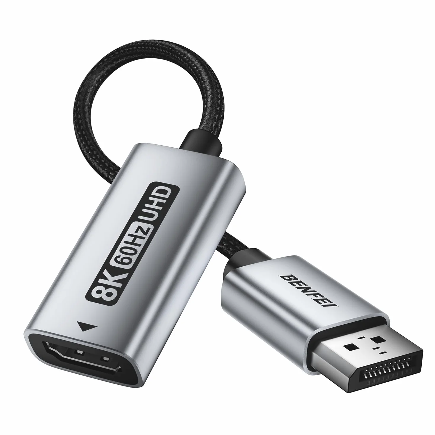 BENFEI Adattatore da DisplayPort 1.4 a HDMI 2.1 8K@60Hz/4K@240Hz/1080P@480Hz, da computer DP unidirezionale a monitor HDMI, convertitore in alluminio ad alte prestazioni per monitor da gioco, TV, AMD