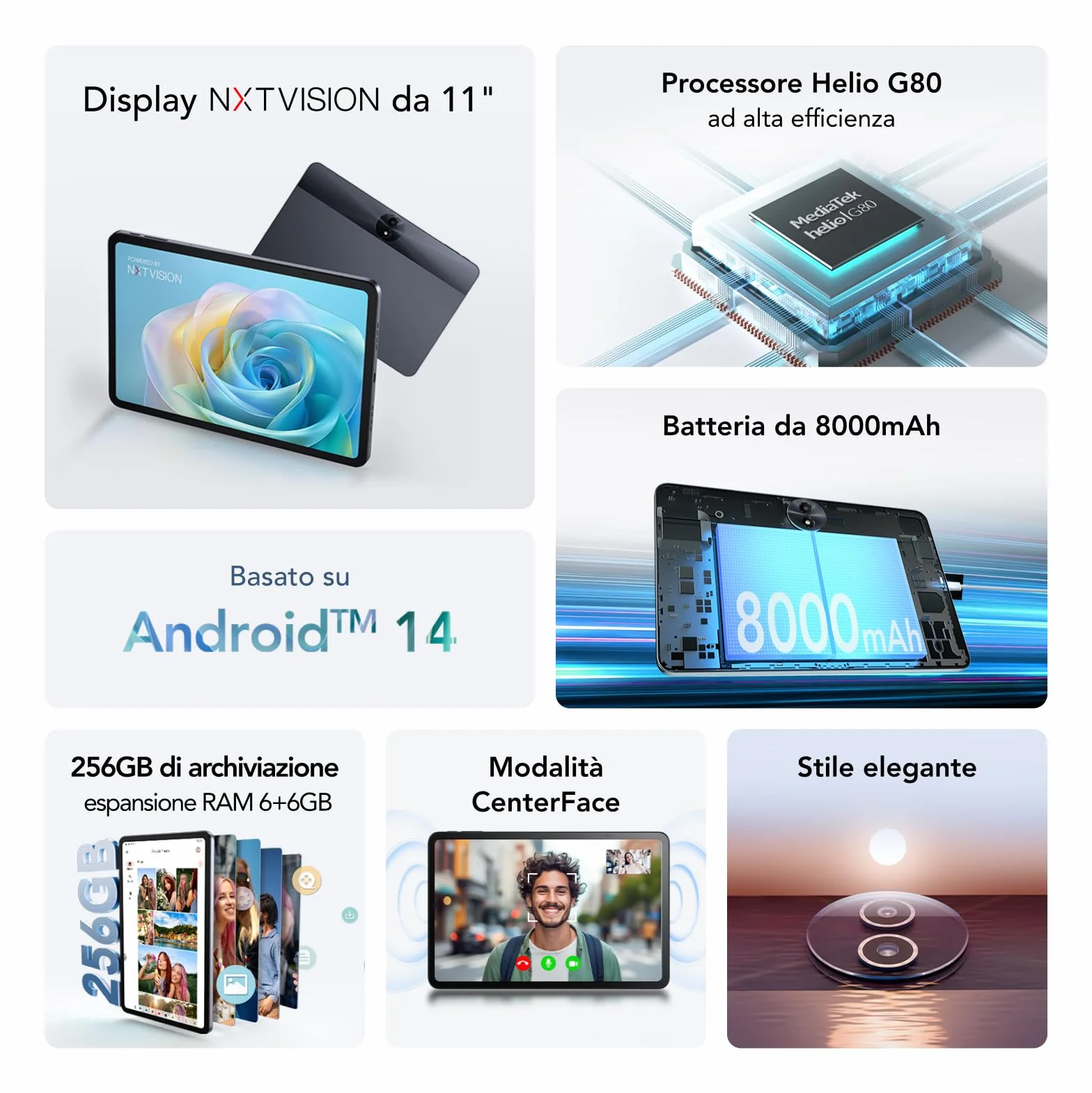 TCL Tablet TAB 11 Gen 2, Display NXTVISION da 11 pollici, Memoria da 256GB (Espandibile fino a 1TB), RAM da 6GB (+6GB di Espansione RAM), Batteria da 8000mAh, Ricarica Rapida, Tablet Android WiFi