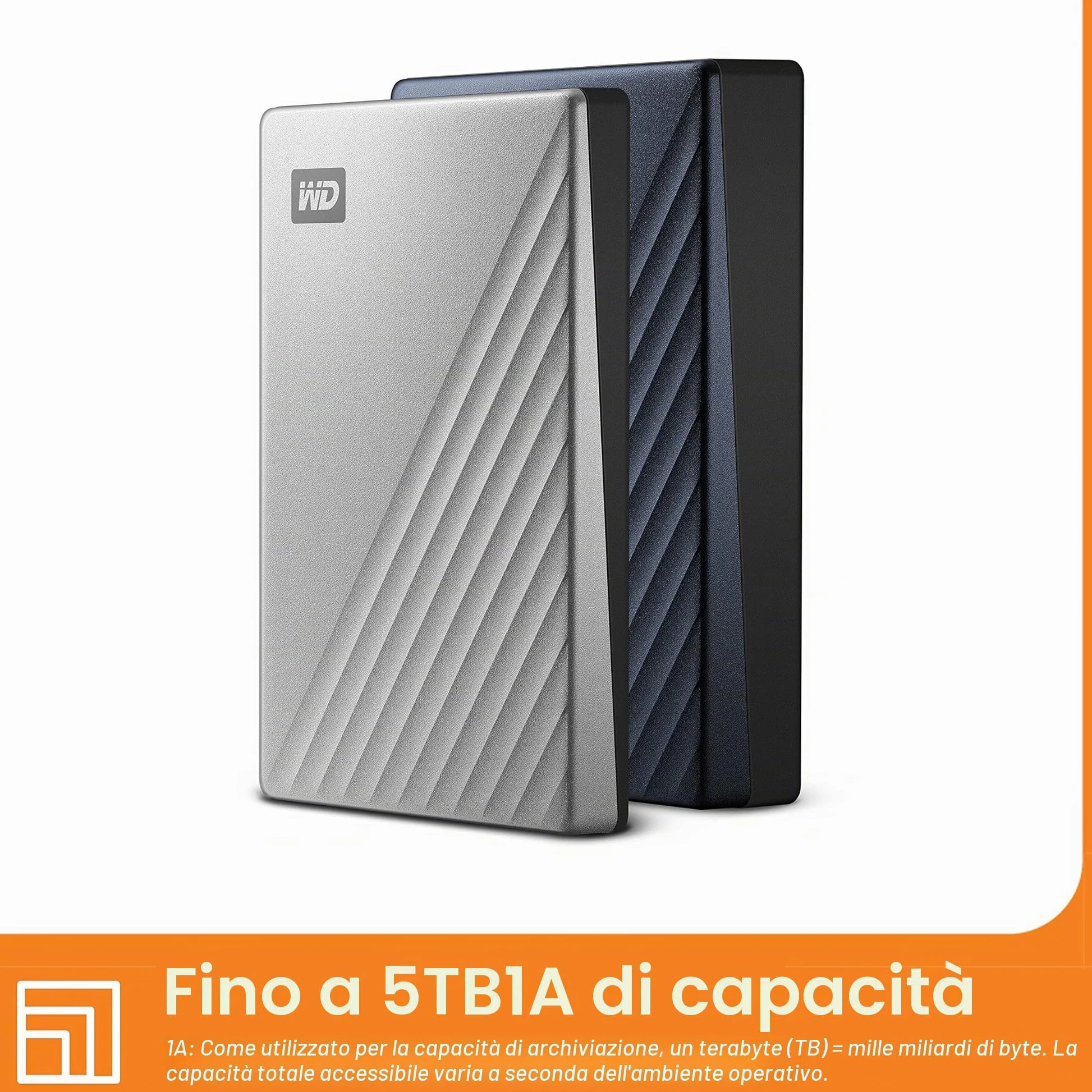 WD 4TB My Passport Ultra Hard Disk Esterno Portatile, USB-C, USB 3.2 Gen 1/USB 3.0, Protezion con password, Software per la gestion e il backup, Formatto per Windows, Argento