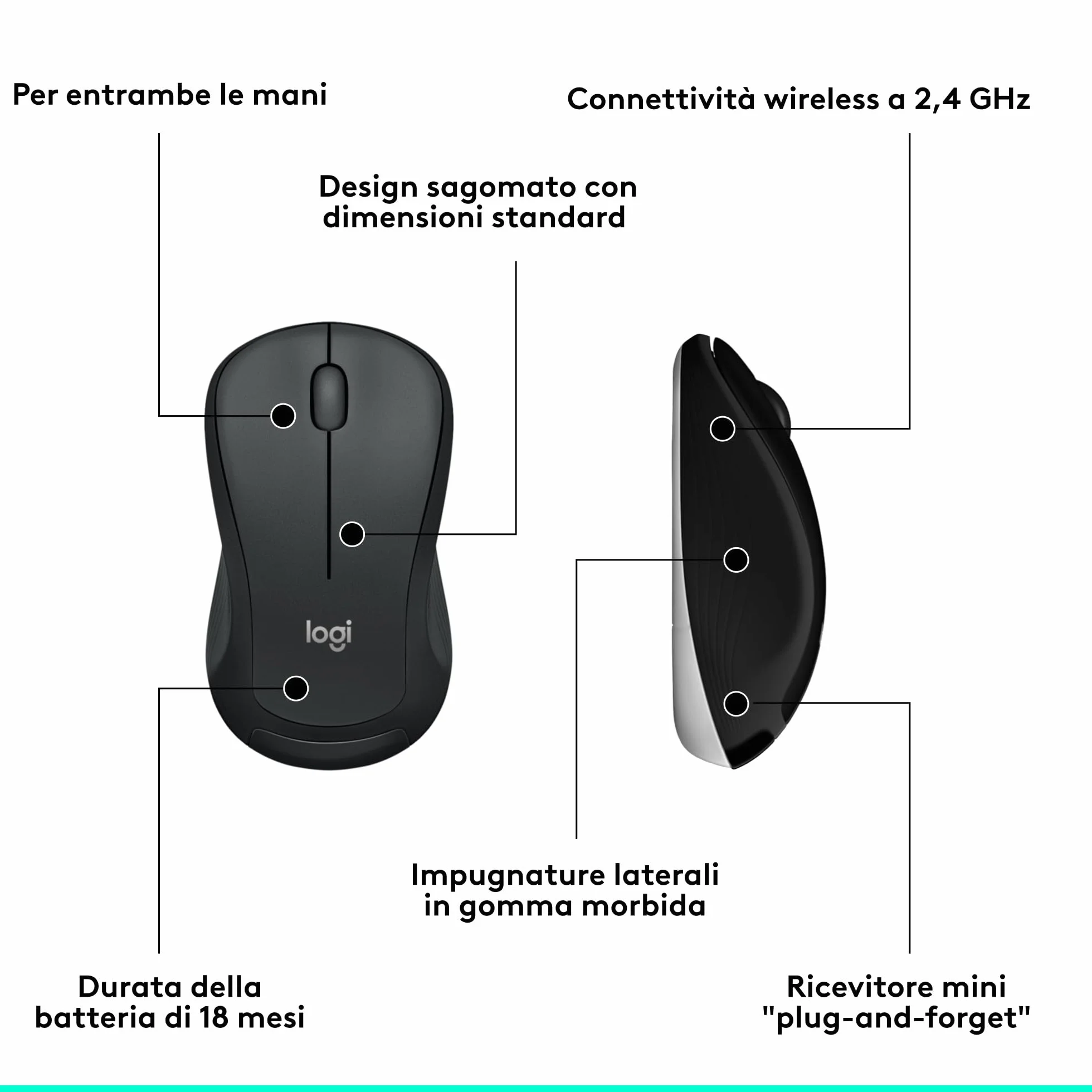 Logitech MK540 Advanced Combo Tastiera e Mouse Wireless per Windows, Ricevitore USB Unifying 2,4 GHz, Tasti di Scelta Rapida Multimediali, Durata Batteria di 3 Anni, PC, Laptop, Italiano QWERTY - Nero
