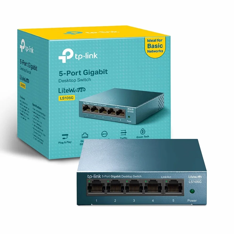 TP-Link Ls105G Switch Ethernet 5 Porte Gigabit, Sdoppiatore Ethernet, Struttura In Metallo, 802.1P/Dscp Qos, Funzionamento Silenzioso, Montaggio Desktop, Blu, ‎9.98 x 9.8 x 2.5 cm; 190 grammi