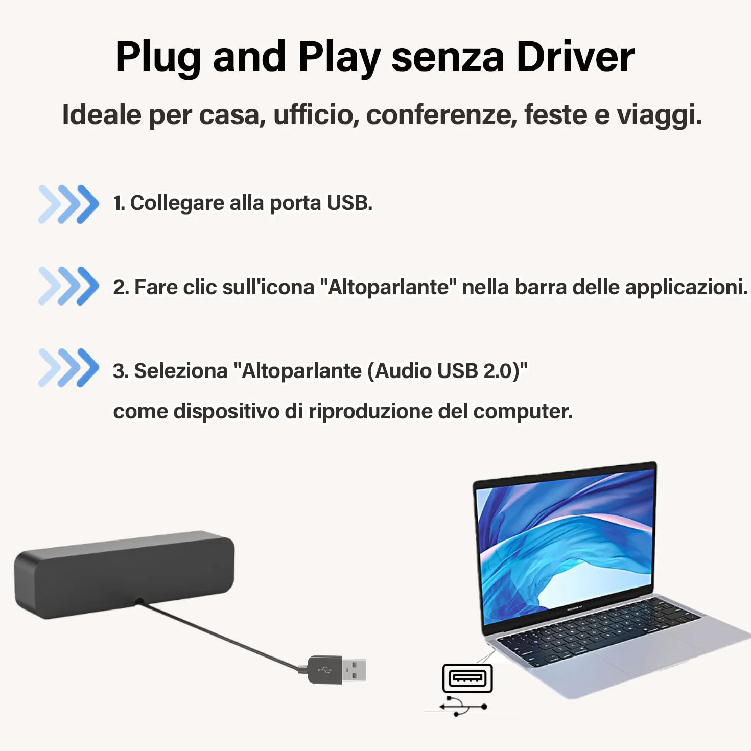 Mini Altoparlante per PC, Casse Computer con Alimentazione USB, PC Stereo Sound Portatile Soundbar per Tablet Desktop Laptop e Banco Cassa