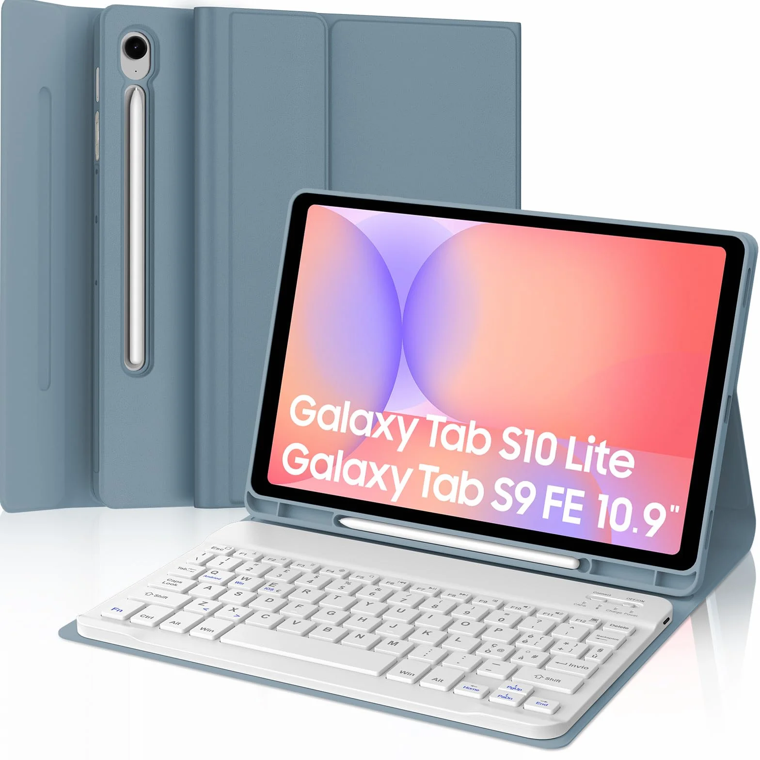 IVEOPPE Cover Tastiera per Samsung Galaxy Tab S10 Lite/S9 FE/S10 FE 10.9"/S9 11", Tastiera Italiano QWERTY Bluetooth Senza Fili Staccabile, Custodia con Portapenna, Grigio-blu