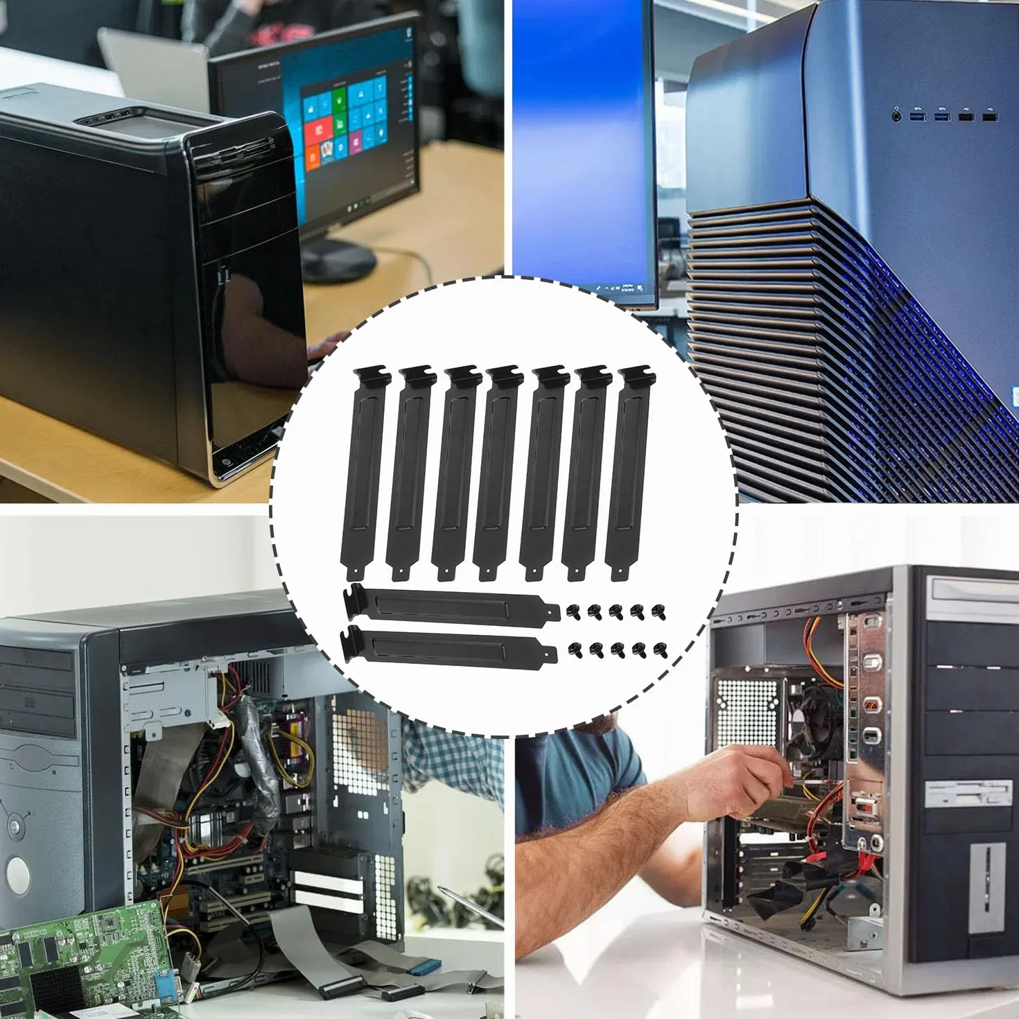 Copri Slot PCI, Confezione da 10 Copri Slot PCI, Piastra di Copertura del Filtro Antipolvere in Acciaio Duro Perforato, Con Viti, Nero