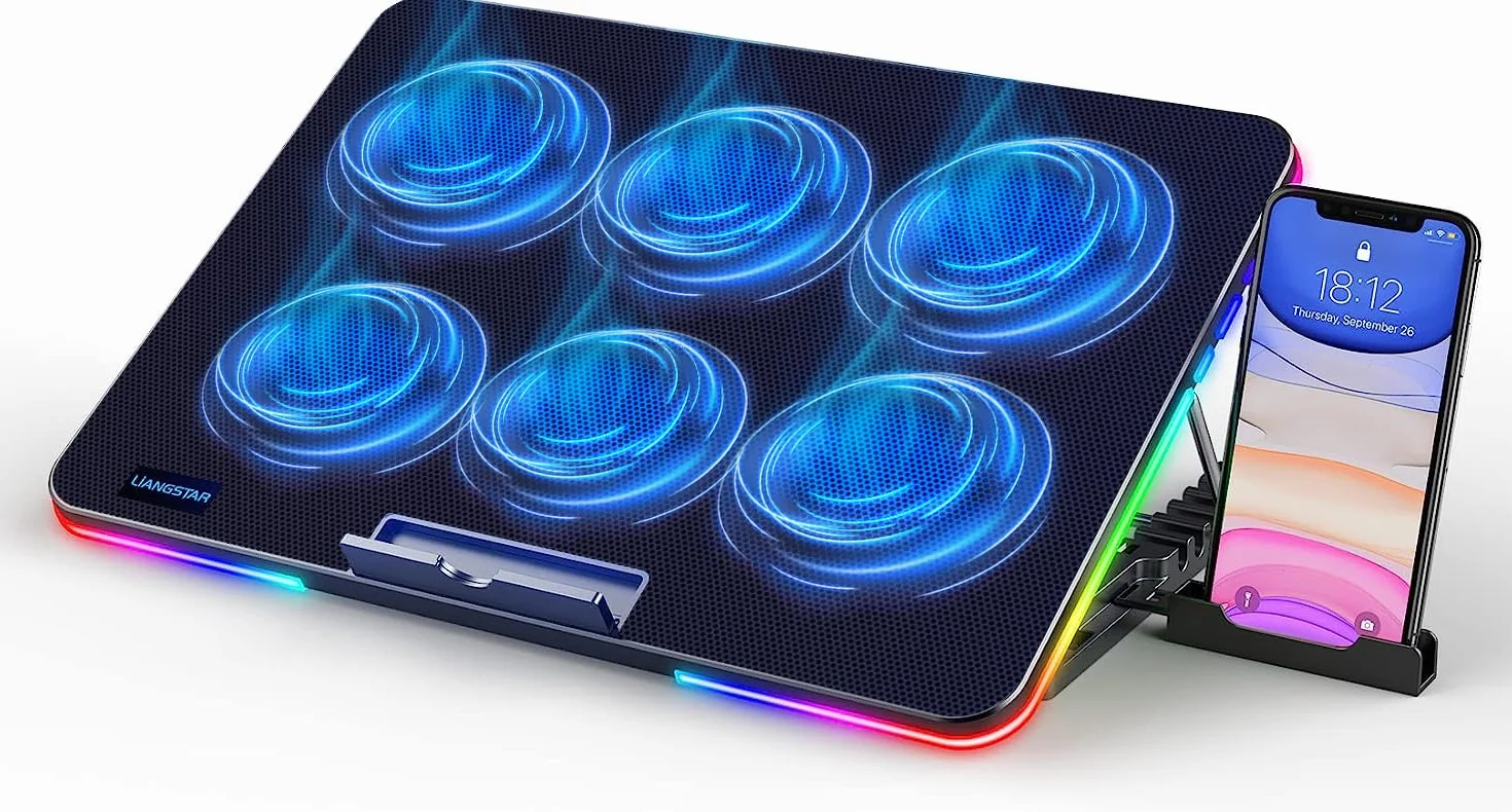 LIANGSTAR Base di Raffreddamento PC Portatile, Raffreddamento per Laptop，10 Luci RGB modalità & 7 Regolabile in Altezza, 2 Lndipendente velocità Controllo, Adatto per Laptop da 11,3-17 Pollici