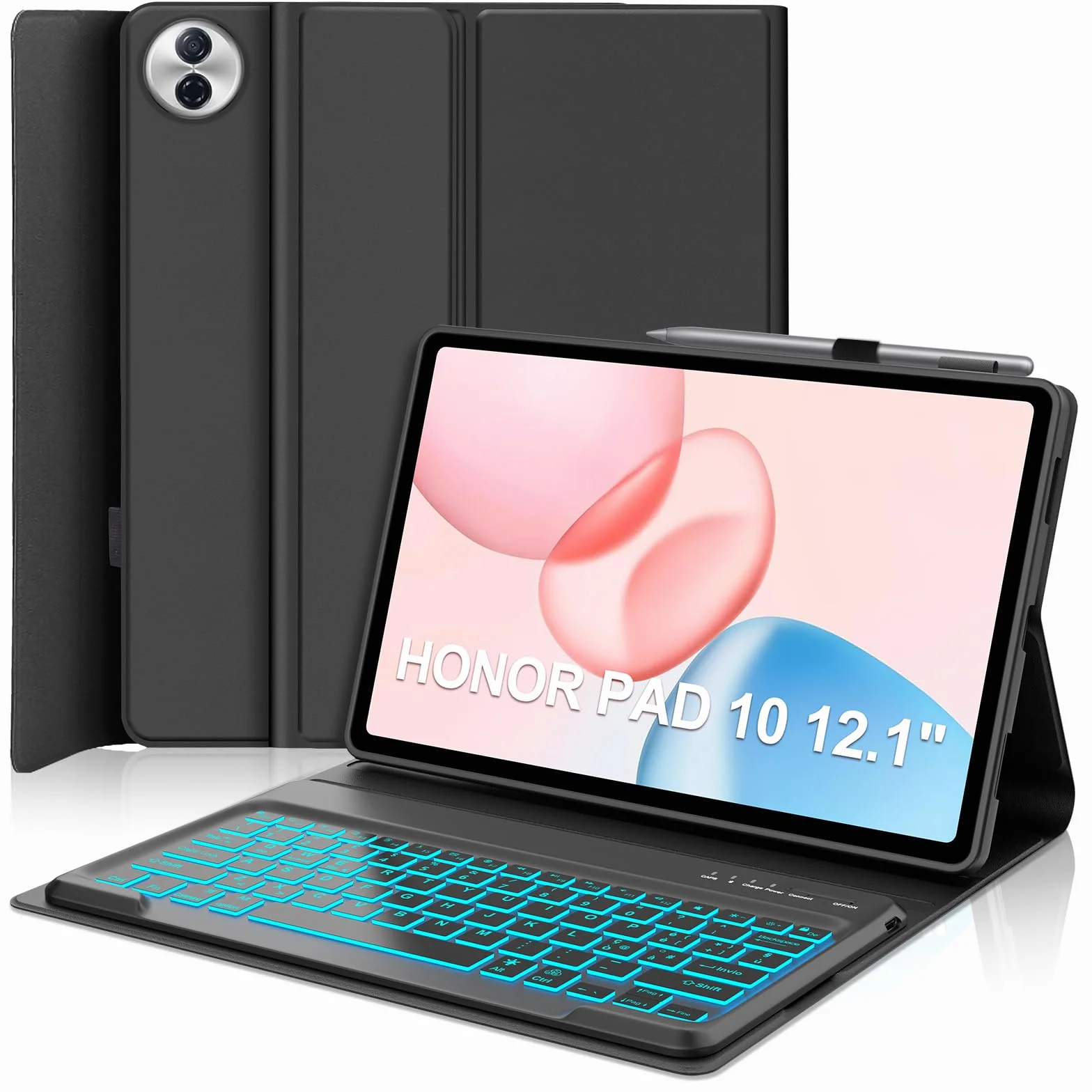 IVEOPPE Tastiera per HONOR Pad 10 12.1 Pollici 2025, Cover con Tastiera Rimovibile, Keyboard Italiano QWERTY 7 Colori Illuminato, Custodia con Portapenna, Nero