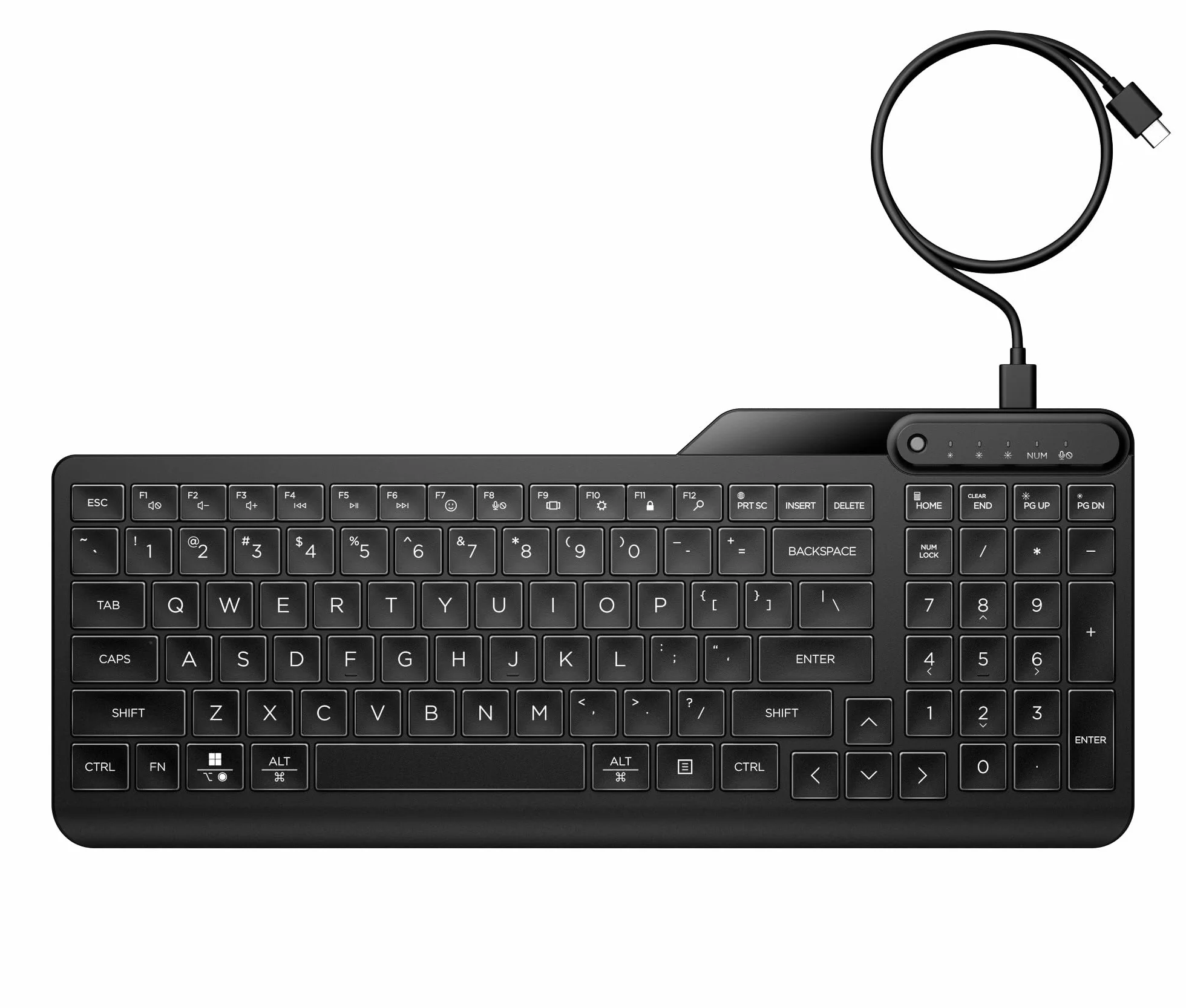 HP 400 Tastiera Cablata, Connessione tramite USB-C e con Adattatore USB-A, Qwerty, 12 Tasti Programmabili, Retroilluminazione, Compatibile con Windows 10 e 11, Chrome OS, MacOS, Nera