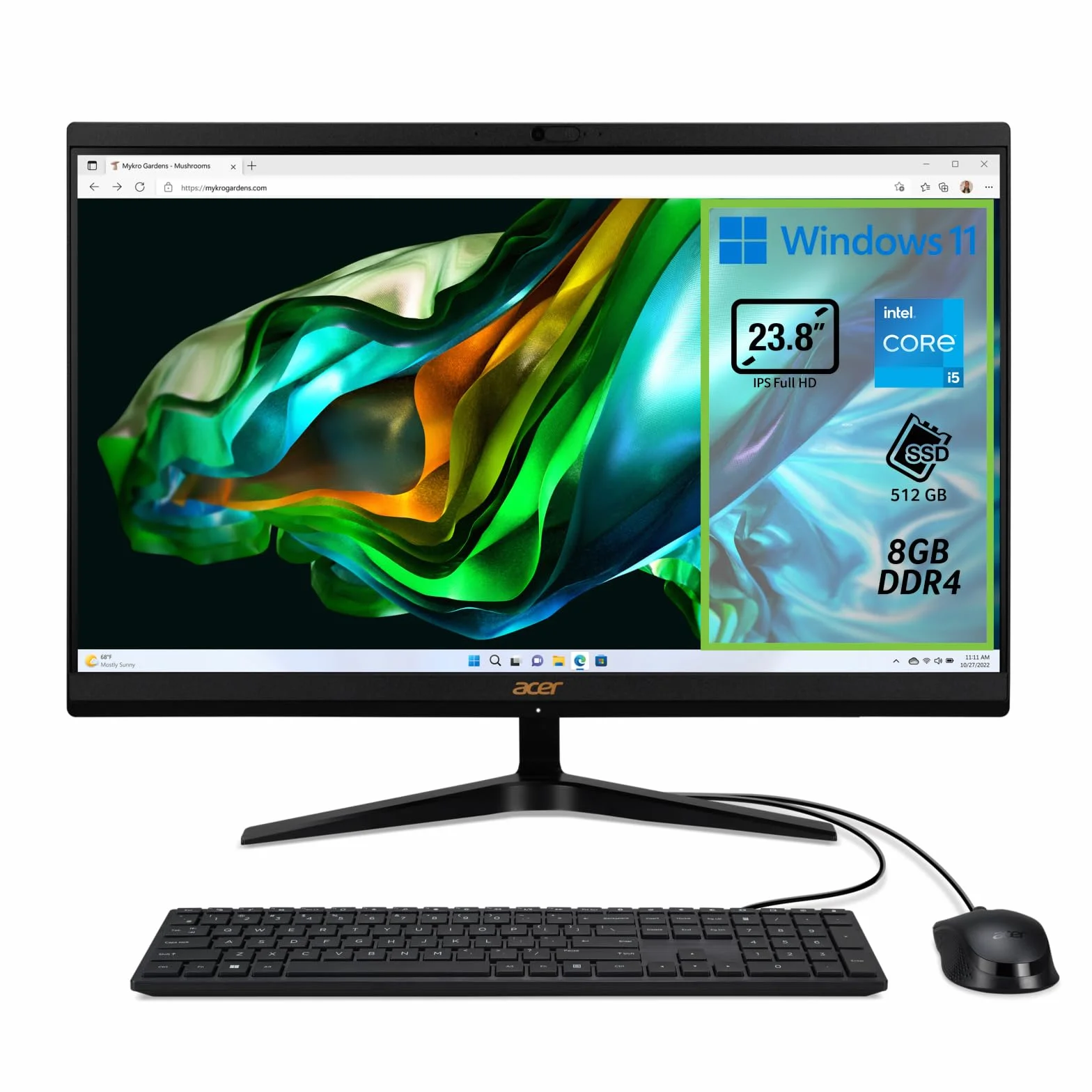 Acer Aspire C24-1800 All in One Computer, Intel Core i5-12450H, 8GB DDR4, 512GB SSD, 23.8" IPS FHD, Windows 11 Home