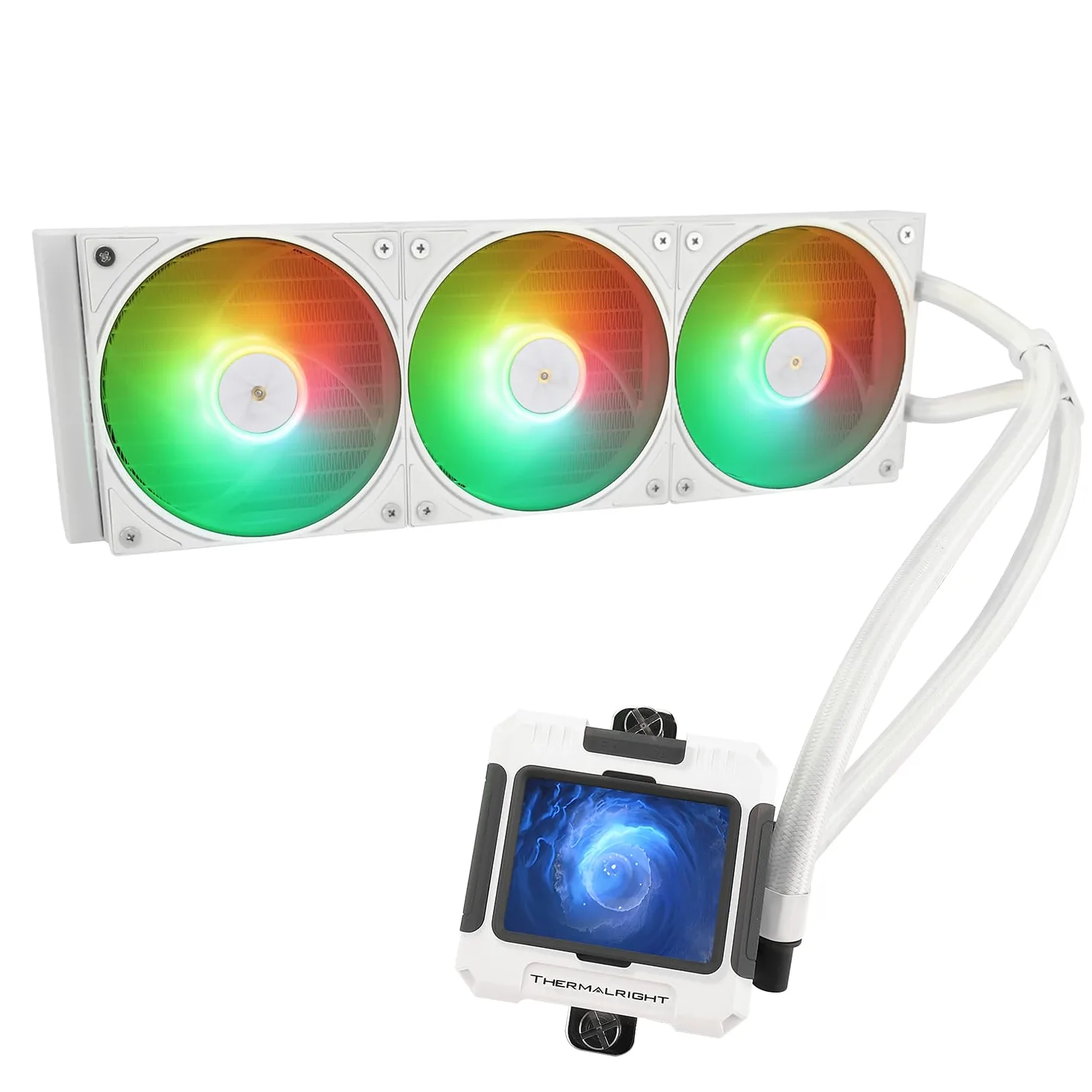 Thermalright FW 360 - Raffreddamento ad Acqua ARGB Bianco Con 3 Ventole PWM, Schermo LCD IPS 320 x 240, 360mm AIO CPU Liquido per AMD/Intel