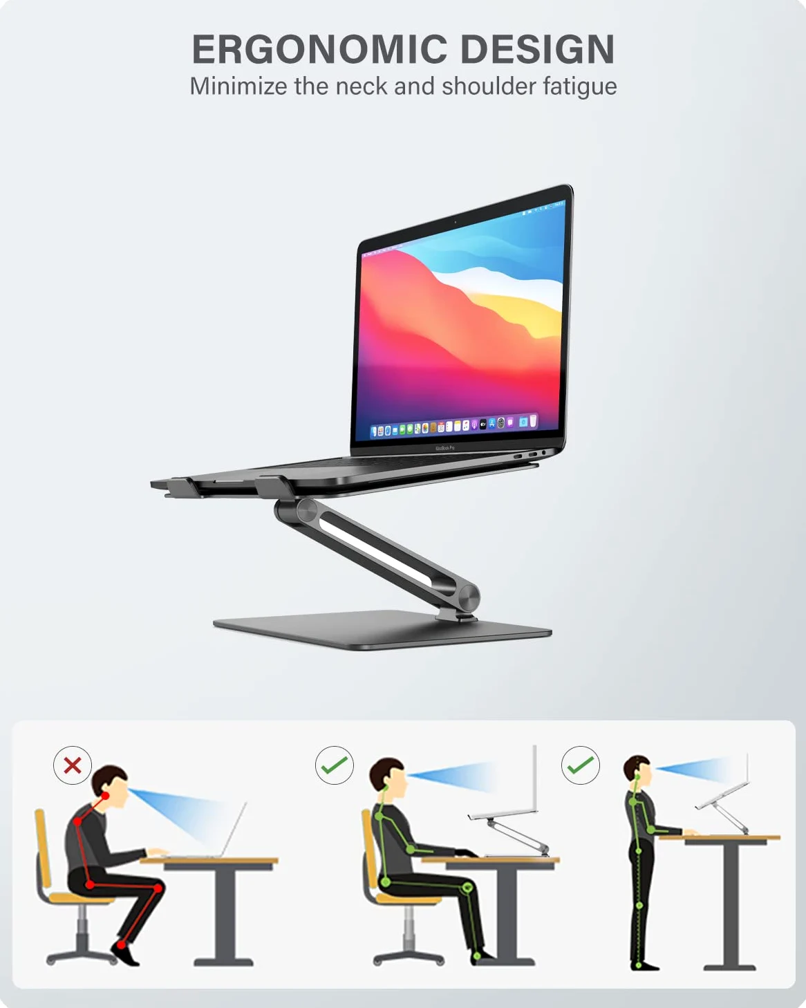ALOGIC Elite Supporto per laptop regolabile, riser ergonomico con design in alluminio, portatile e robusto, compatibile con MacBook Pro, MacBook Air, Dell XPS, Chromebook e altro.