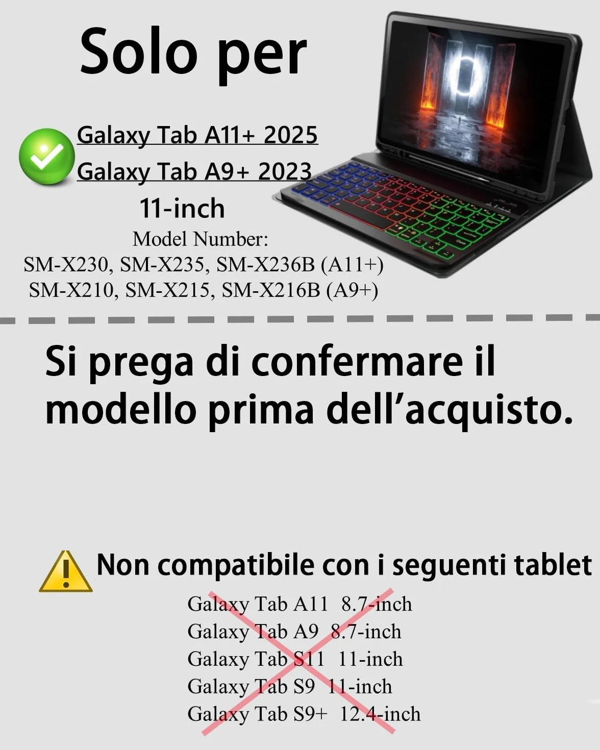 Per Samsung Galaxy Tab A11+ PLUS (2025)/Galaxy Tab A9+ PLUS (2023) 11 Pollici Cover Custodia Protettivar Con Wireless Bluetooth Italiano (QWERTY) Tastiera Retroilluminati e Mouse Backlit Keyboard Case