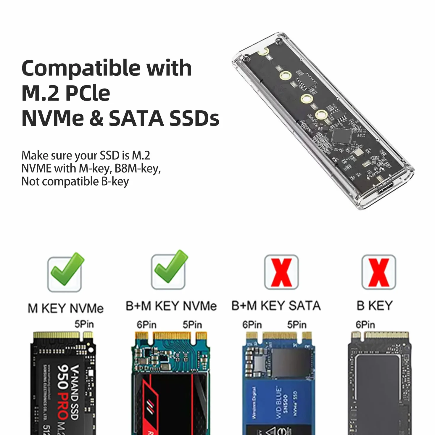 Case ssd M.2 nvme ssd usb case nvme,adattatore ssd m2 nvme usb lettore hard disk esterno USB 3.1 Gen2 ssd case per PCIe M-Key SSD 2230/2242/2260/2280 con UASP adattatore m2