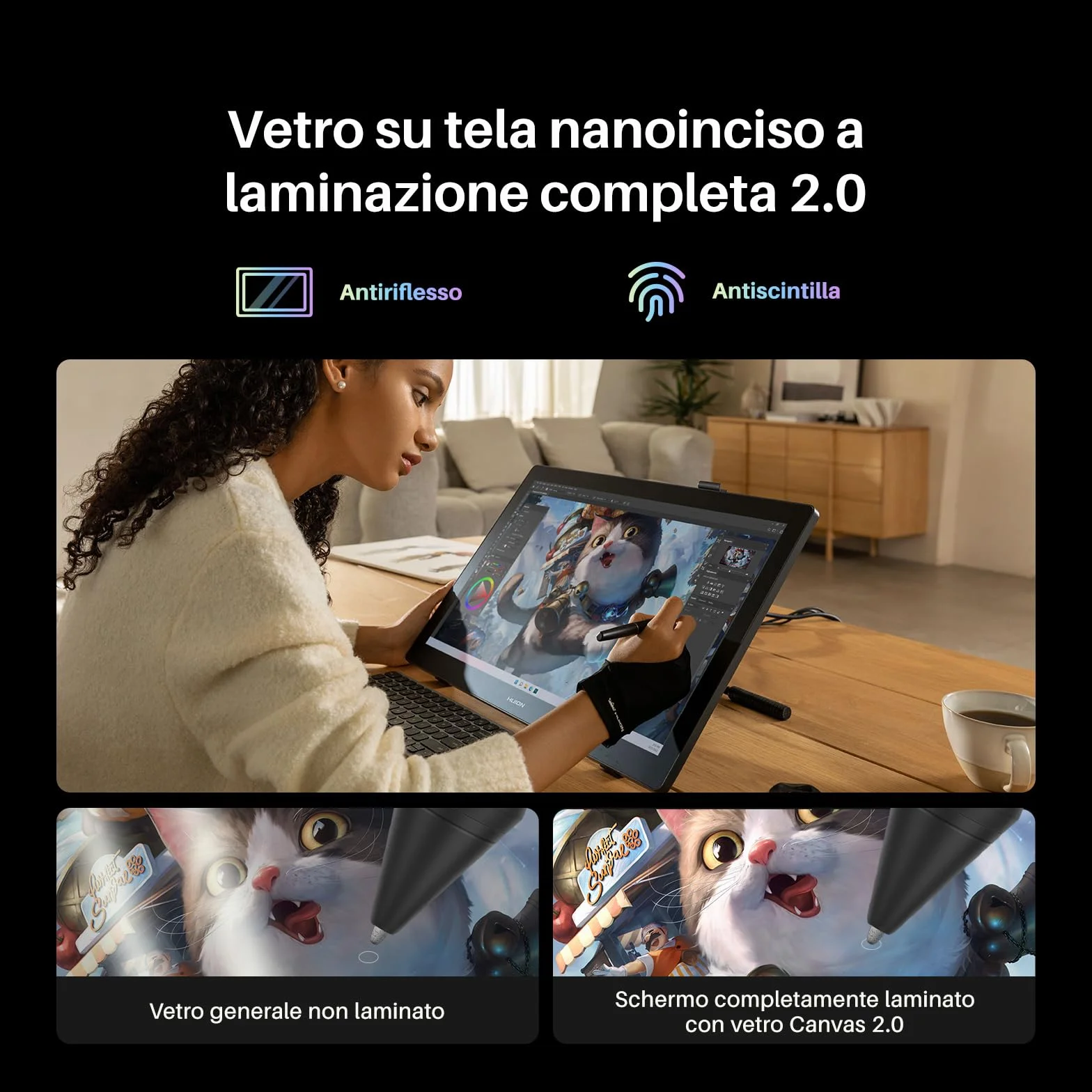 Huion Kamvas 22 (Gen 3 Tavoletta Grafica Con Schermo, display QHD 2,5K 21,5" 90Hz, stilo PenTech 4.0, 16384 livelli, 99% sRGB, ΔE<1,2 per illustrazione, design e animazione