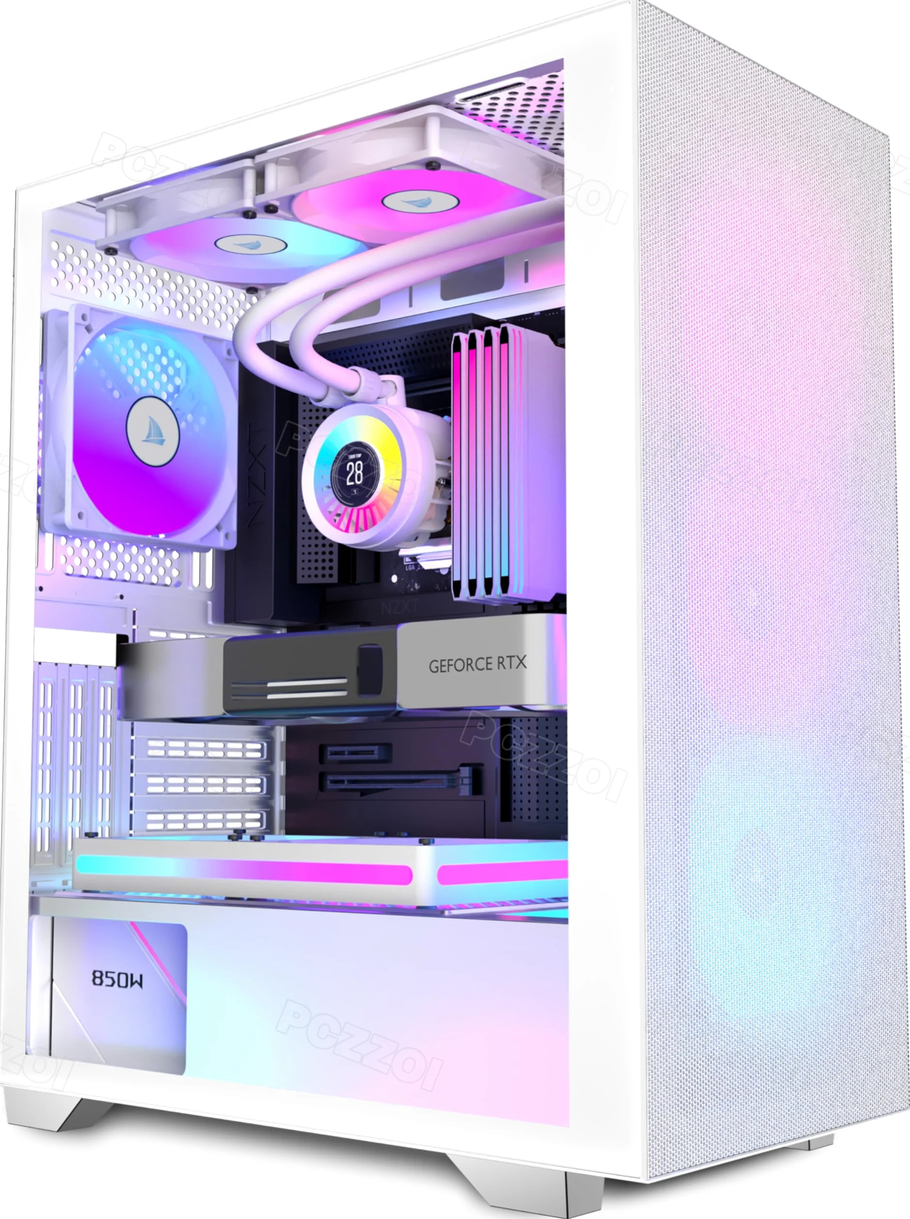 KEDIERS Case PC - 6 ventole PWM preinstallate, custodia da gioco ATX Mid Tower Case per computer a rete con aperture laterali in vetro temperato, G300, bianco