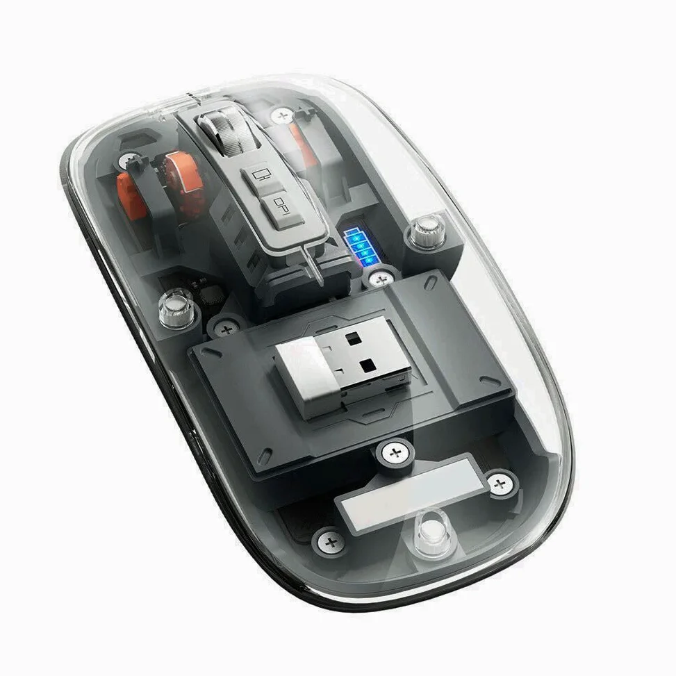 Mouse wireless Bluetooth da 2,4 GHz, 4 DPI, mouse ottico USB regolabile, silenzioso, luminescenza, mouse senza fili, con display di alimentazione, ricaricabile, compatibile per laptop Android,