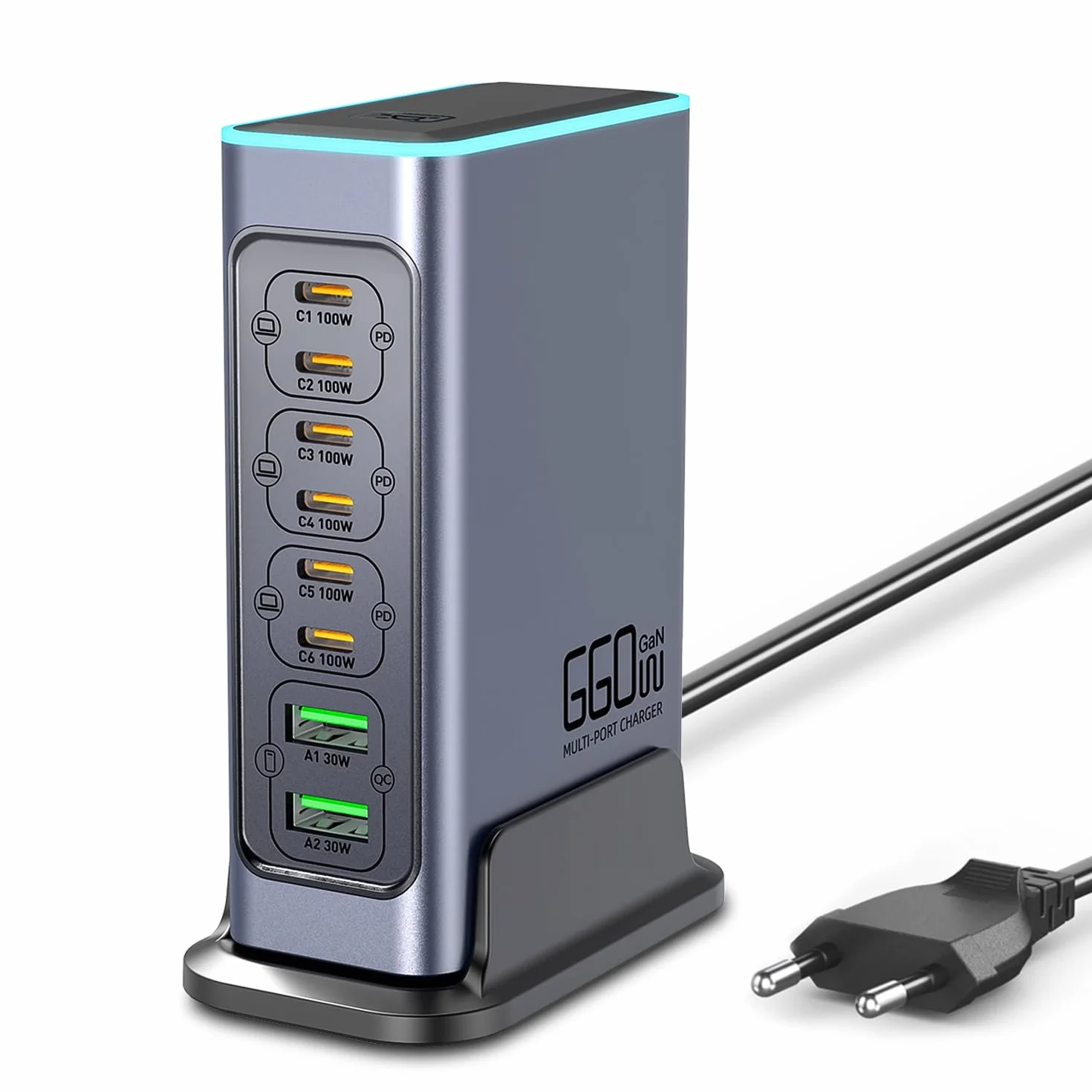 660W Caricatore USB C Multiplo, Hub di Carica Rapida PD 100W a 8 Porte con Tecnologia GaN, Alimentatore USB, Compatibile con Laptop, MacBook/iPad/iPhone/Samsung