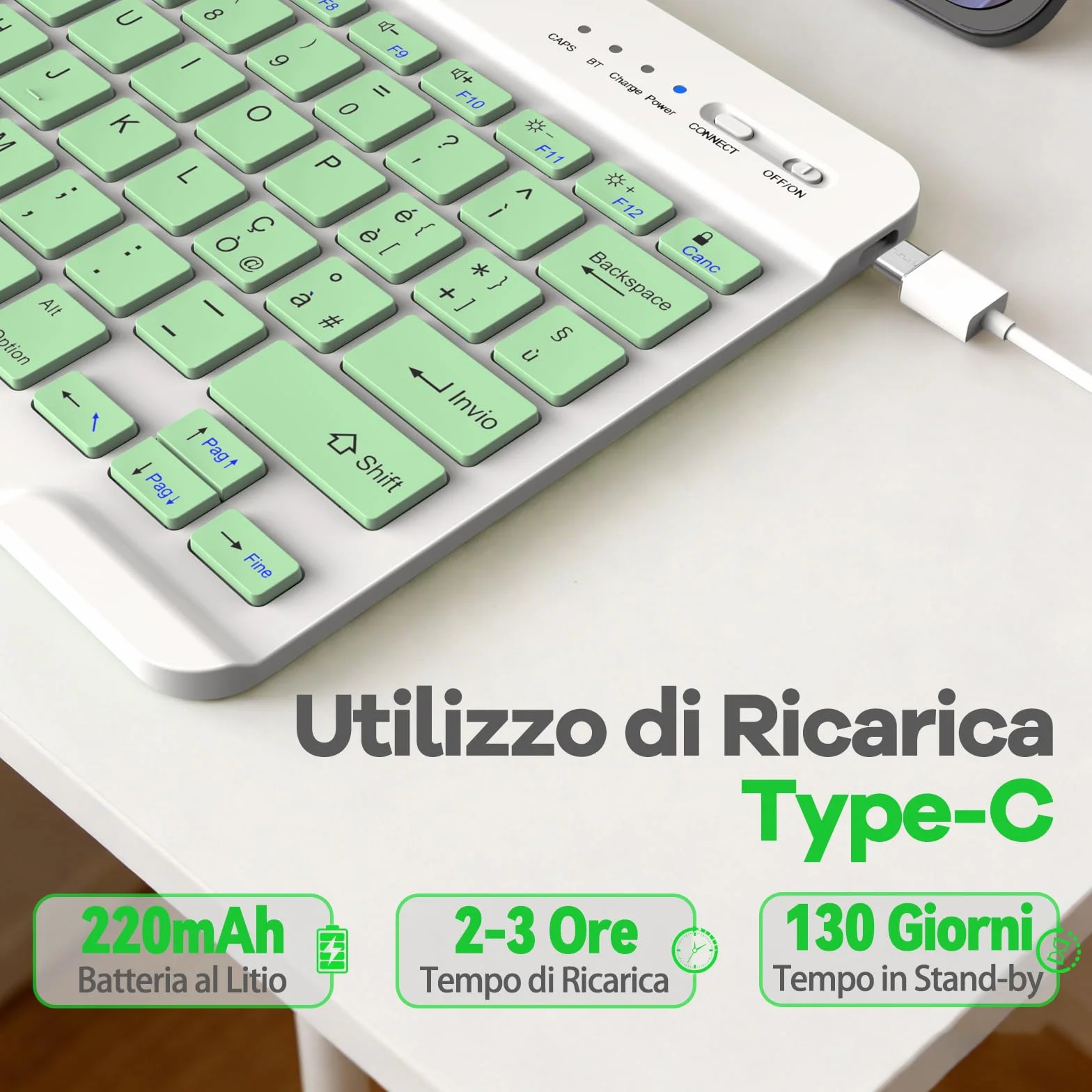 KARFUN Tastiera Wireless Bluetooth Ricaricabile Ultra Sottile per iPad/Samsung/Android/Windows, Tastiera QWERTY Italiano Bluetooth per iPad e Dispositivi Universali