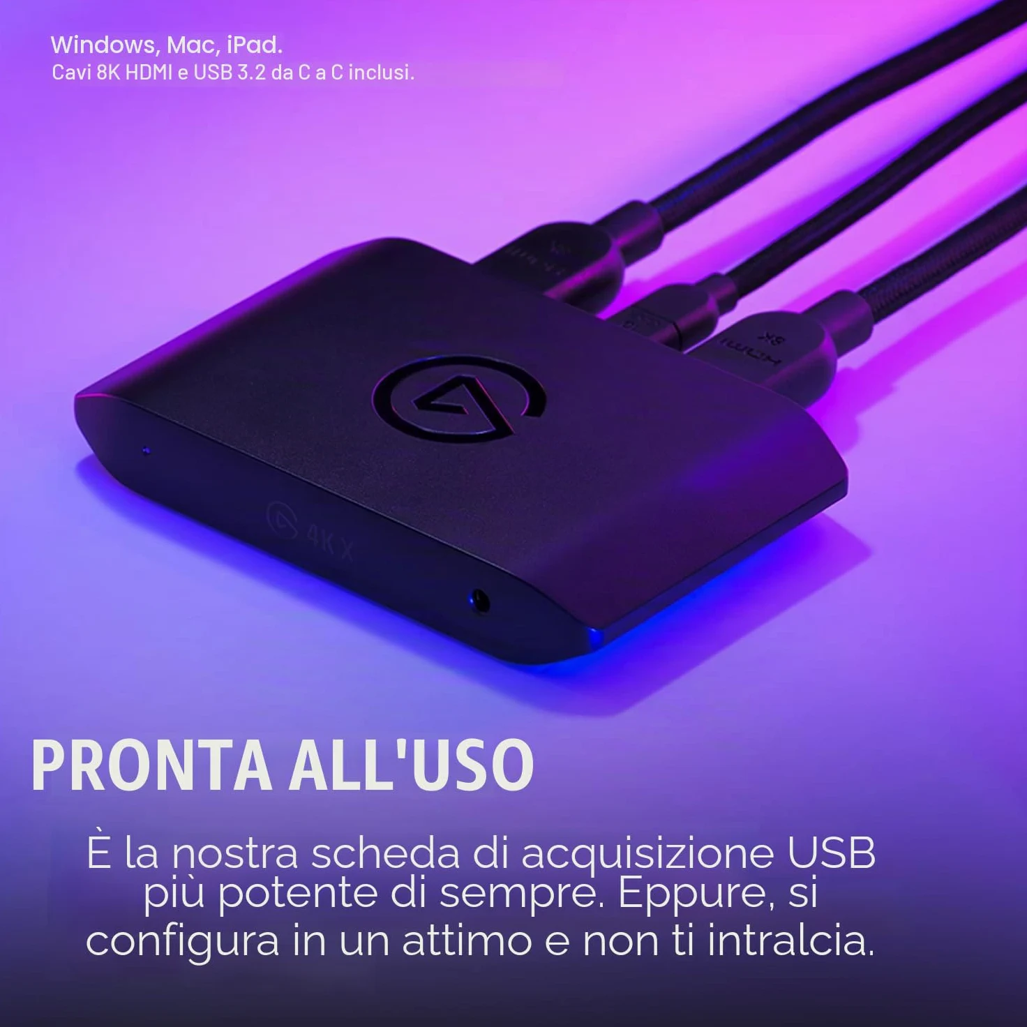 Elgato 4K X - Cattura 4K144 con Latenza Ultra-Bassa su PS5|Pro, Xbox Series X|S, Nintendo Switch 2, OBS e Altro, HDMI 2.1, VRR, HDR10, USB 3.2 Gen 2, per Streaming, Compatibile con PC|Mac|iPad | Password VRR, HDR10, acquisizione fino a 1080p240, USB 3.2 G