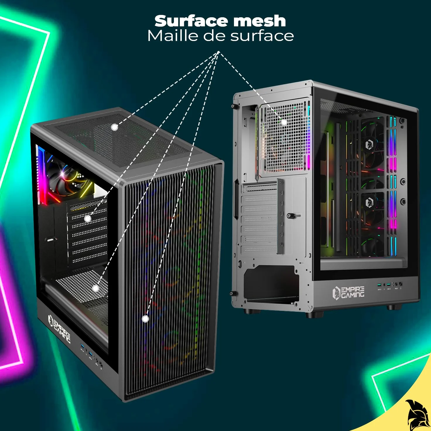 EMPIRE GAMING EC256 - Case PC Gaming Mid Tower ATX/mATX/ITX, frontale Airflow, 4 Ventole ARGB 120 mm Preinstallate + HUB PWM, Vetro Temperato, GPU 325 mm, Watercooling 240 mm, 2xUSB 3.0