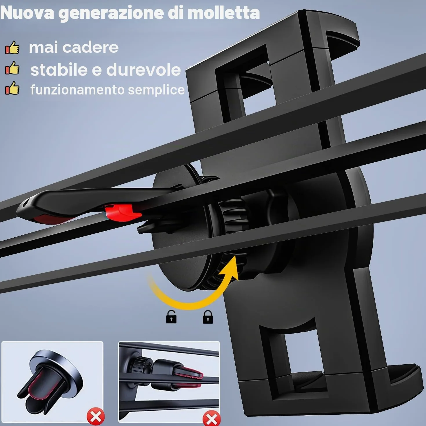 Supporto Tablet Auto Bocchette Aria, Porta Tablet Macchina Presa D'aria | Clip di Aggiornamento Non Agitare Mai - per iPad Mini Air Pro, Galaxy Tab, Kindle Fire, Telefono, 4-13"