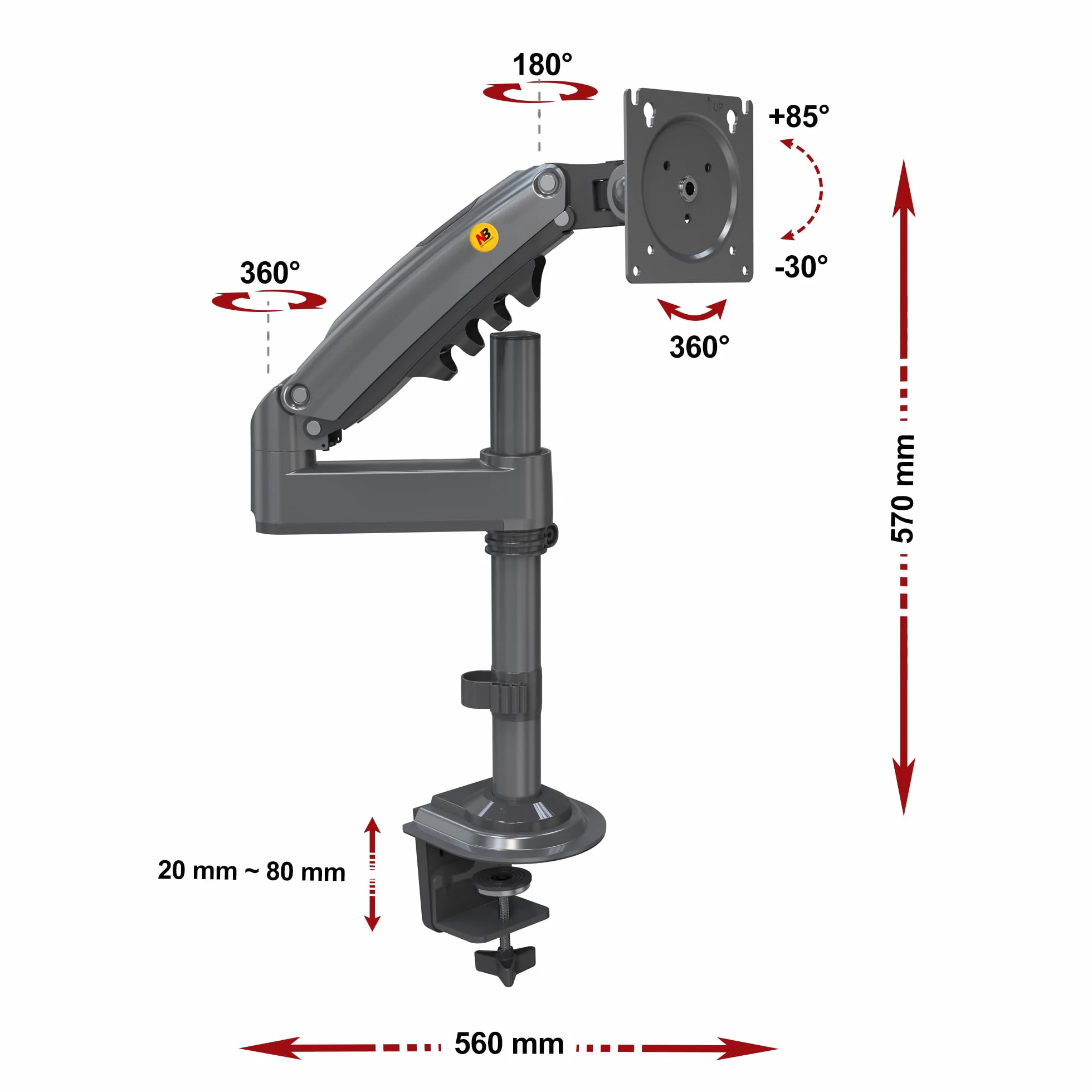 Supporto da tavolo con molla a gas per schermi LCD da 17-30 pollici con VESA max. 100 x 100 mm, fino a 9 kg