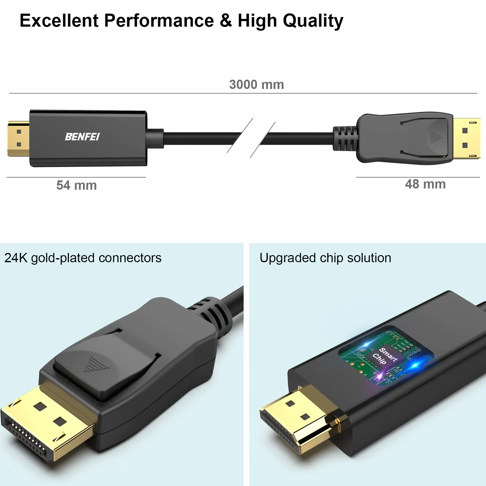 BENFEI Cavo DisplayPort a HDMI 4K 3M,Unidirezionale DisplayPort Computer a HDMI Monitor,DP 1.2 a HDMI 1.4 compatibile con HP ThinkPad AMD NVIDIA desktop