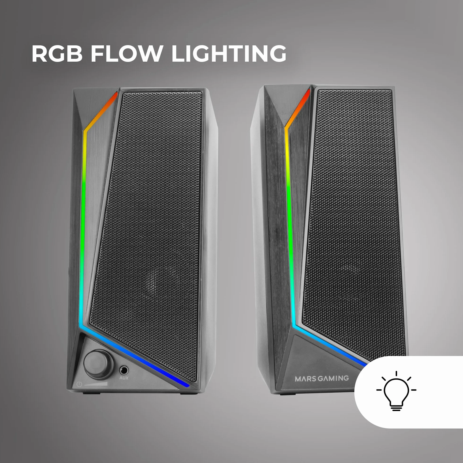 Mars Gaming MS72, Altoparlanti Gaming 15W, Illuminazione RGB Flow, 2 Driver Attivi, Chipset DSP, Connessione Plug&Play USB e Jack 3.5mm, Rotella Controllo Volume e Porta Audio per Cuffie, Nero