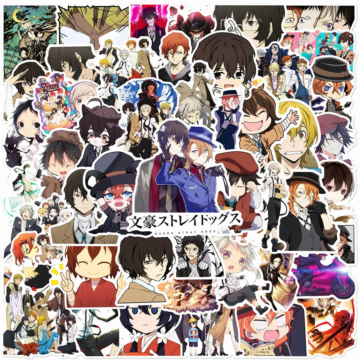 Per Stray Dogs Adesivi Anime Bungo Stray Dogs Set di 50 simpatiche decorazioni per auto, laptop, skateboard, bicicletta, ciclomotore, moto, bicicletta, computer, adatto per adulti e bambini