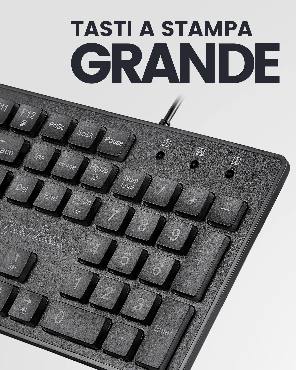 Perixx PERIBOARD-317 Tastiera Retroilluminata LED Bianchi USB Cablata, Full-size, Lettere grandi, Layout Italiano QWERTY